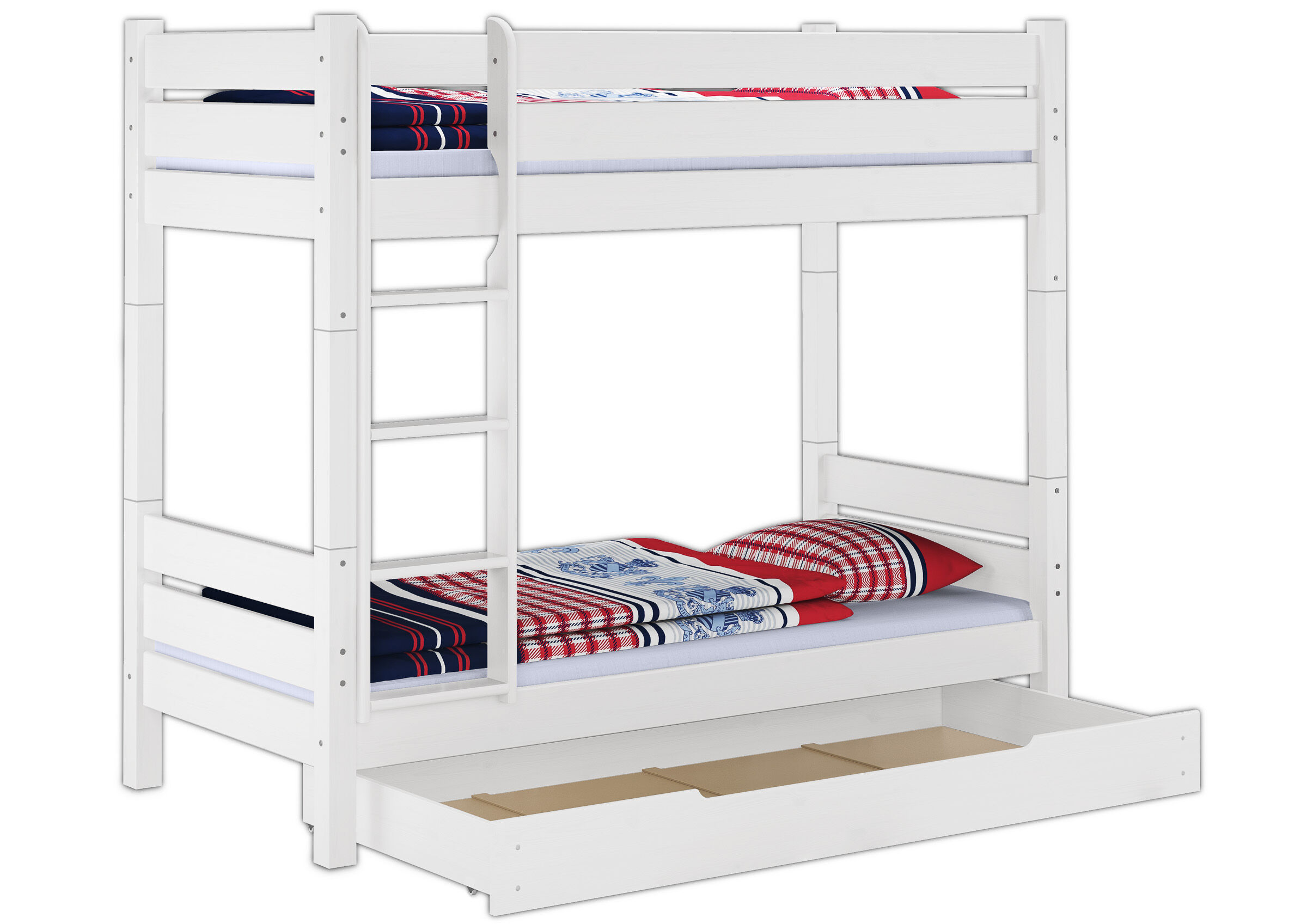 Moebel, Bett, Hochbett, Krippe, Babybett, Stockbett weiß mit Stauraumschublade