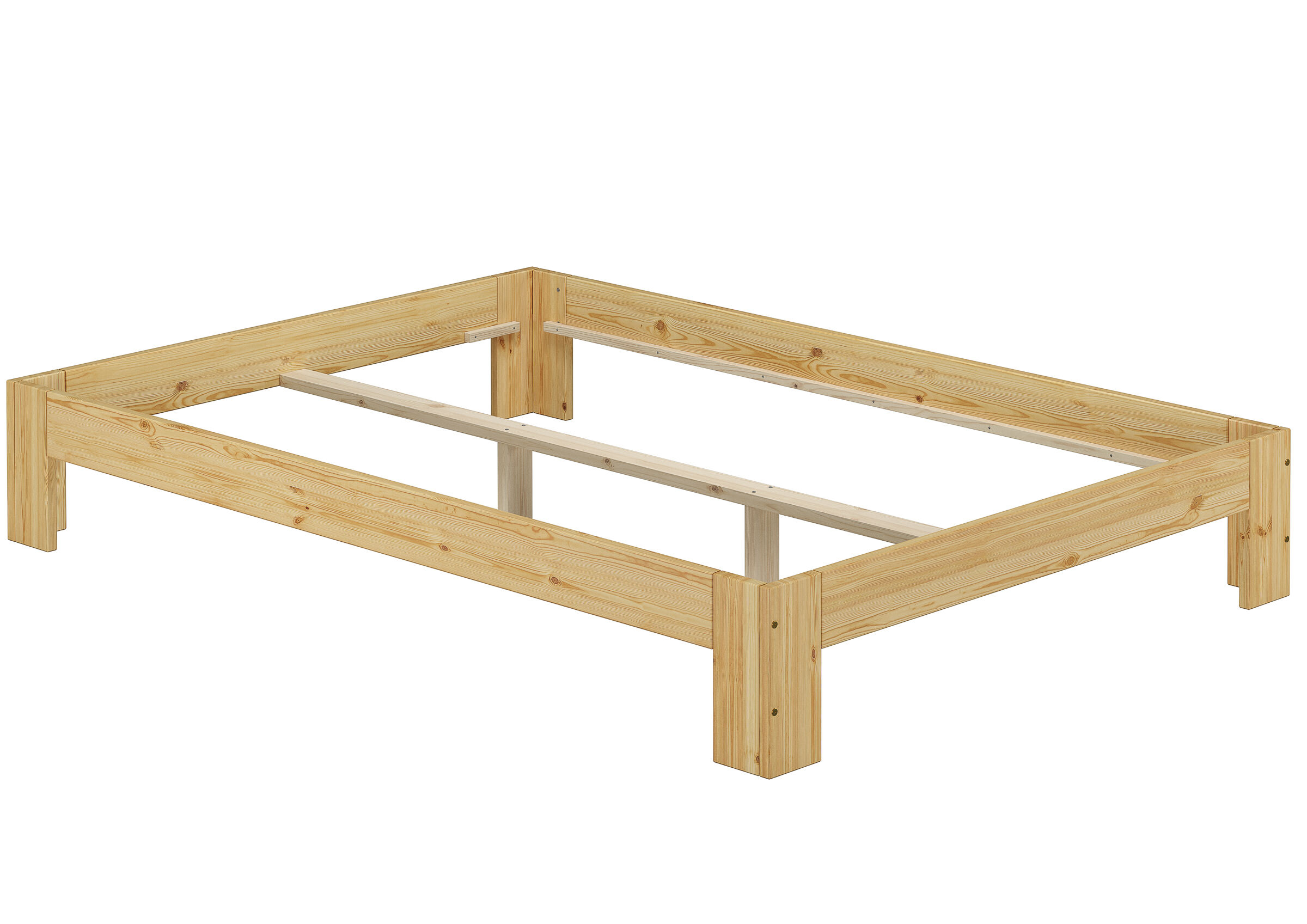 Holzbett, Bettgestell, Kiefer, Naturholz, Rahmen, Bettrahmen Kiefer natur mit Mittelleiste