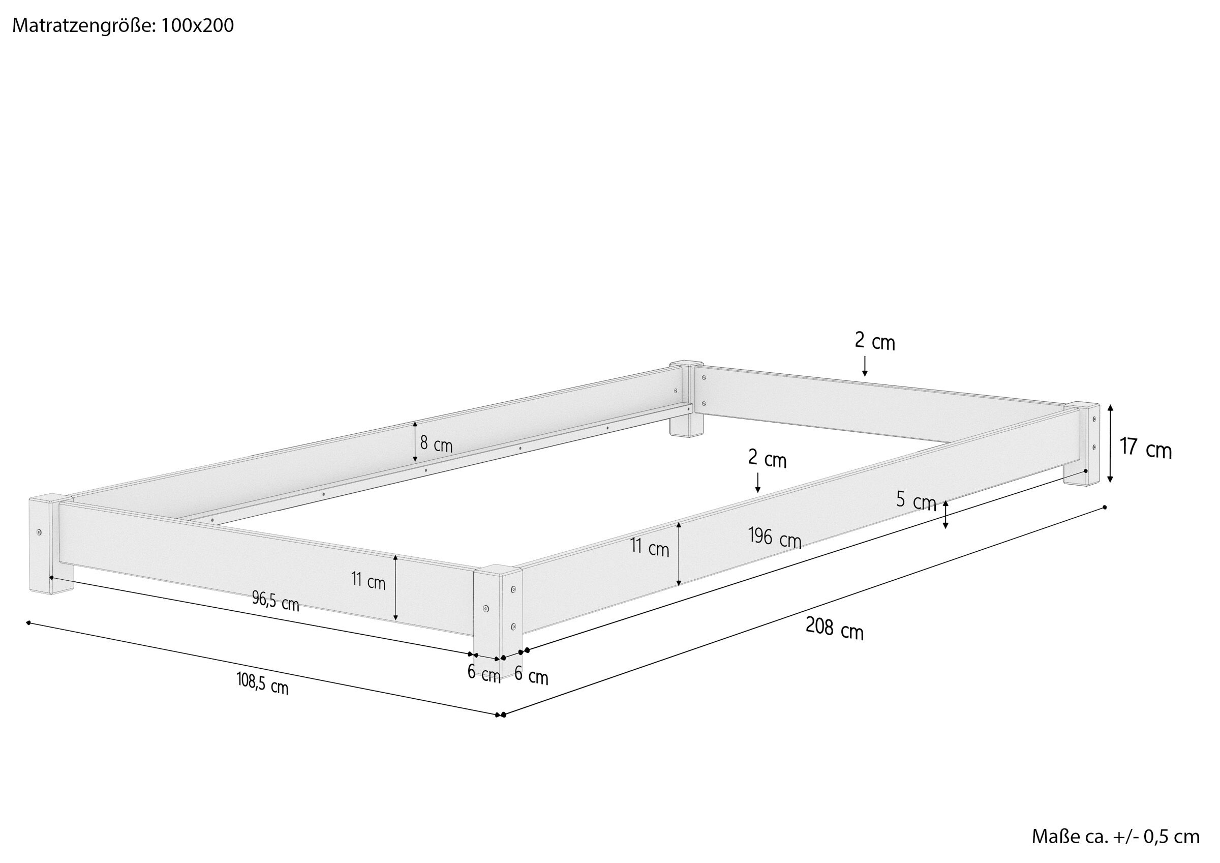 bettr._bedframe, bettgestell, holzrahmen, maßangaben, holzbettrahmen, Skizze mit Maße Flachbett