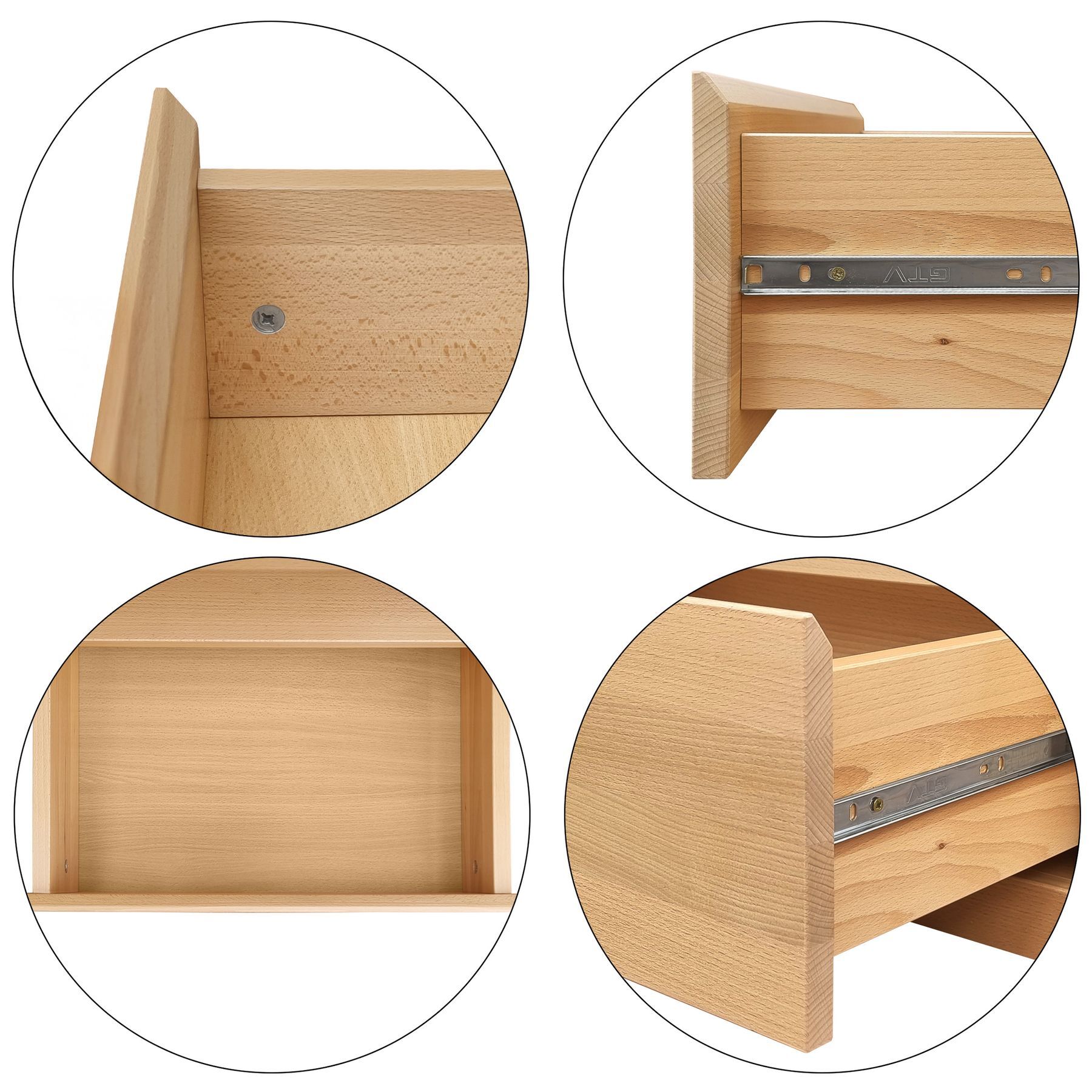 Holzregal, Schublade, Tragegriff?, Holzschubkasten, Korpus aus Holz, Geräumige Schubladen des Lowboards