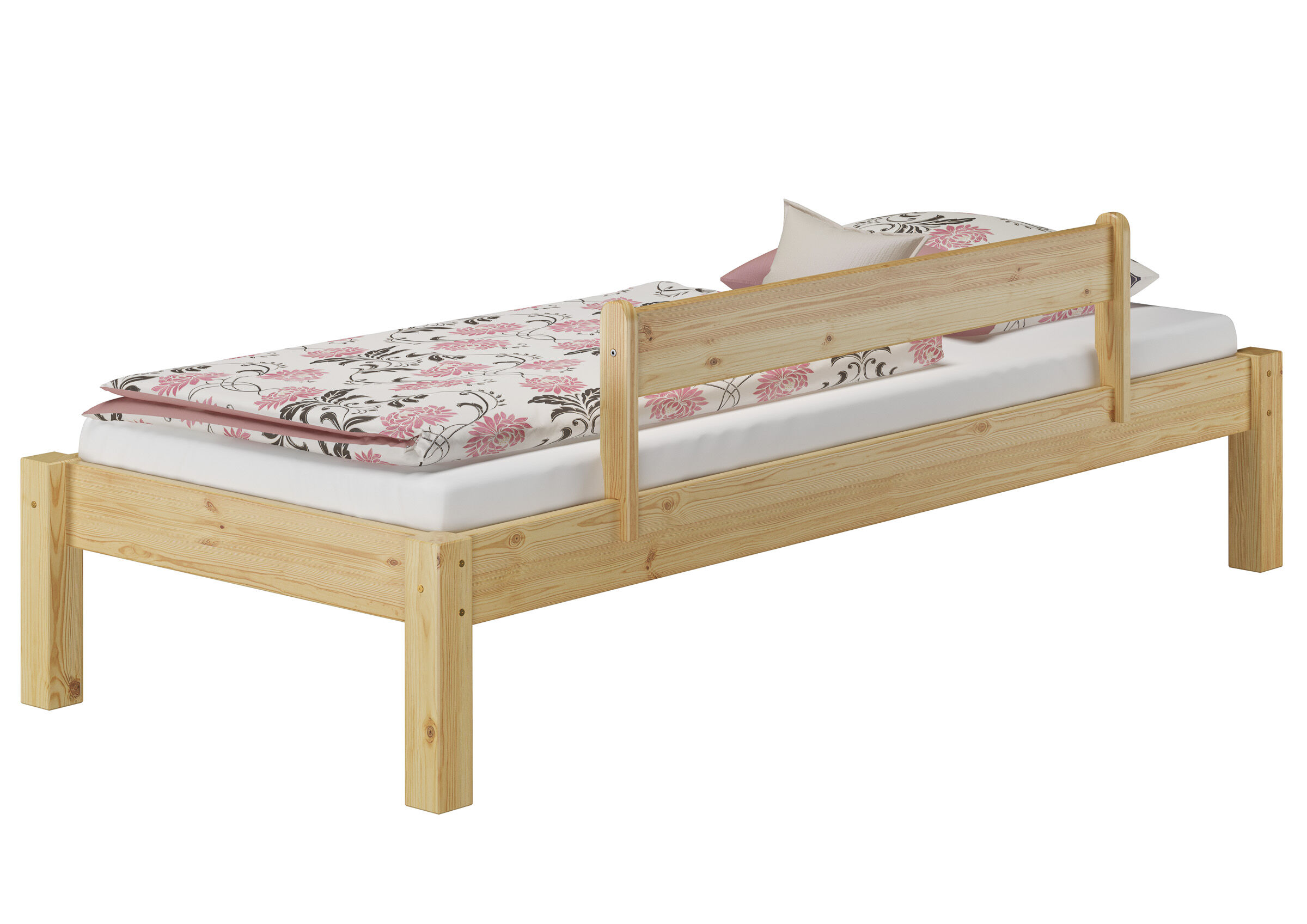 Holzbett, Einzelbett, Lattenrost, Matratze, Deckenauflage,