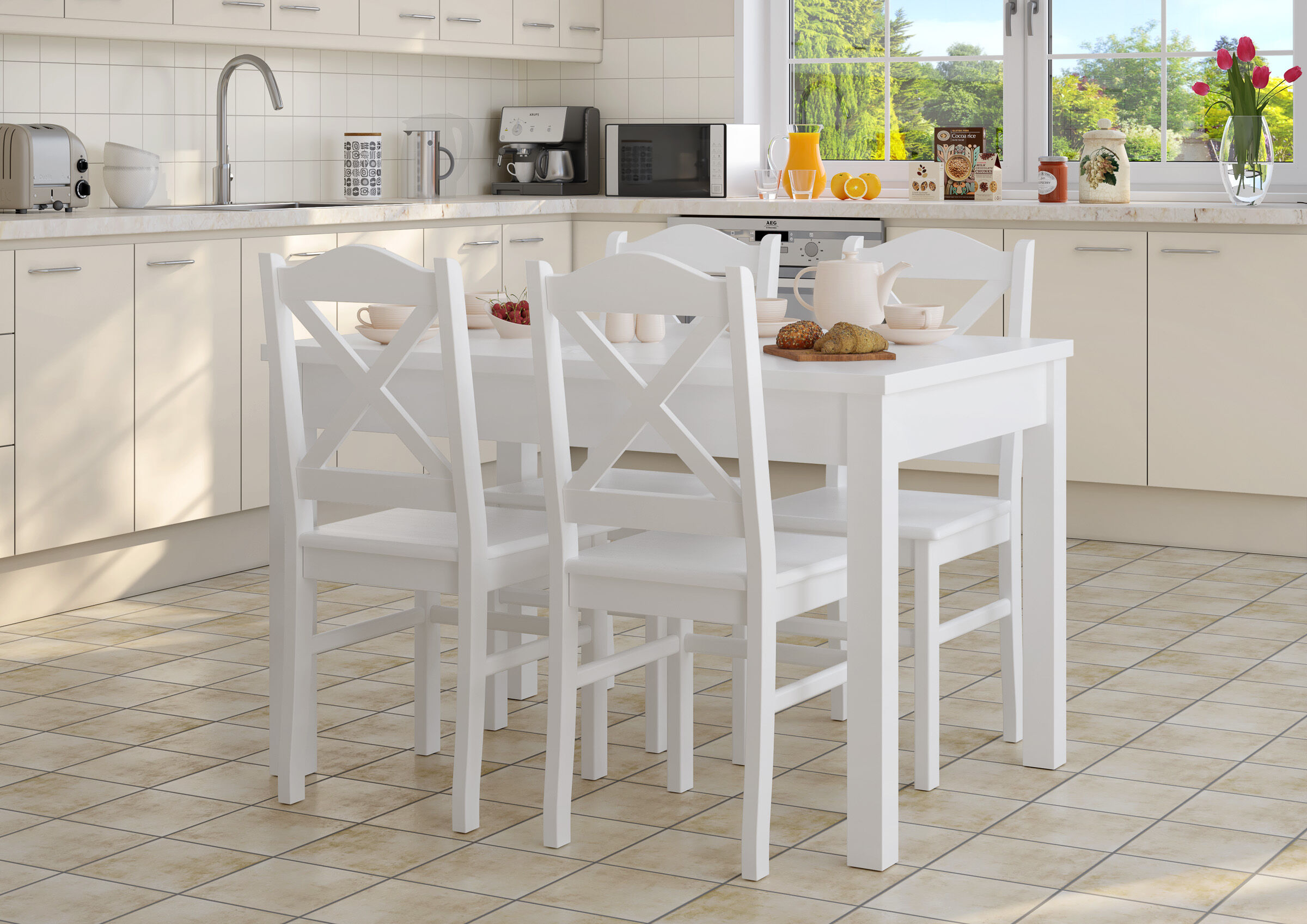 Esszimmer, Esstisch, Tisch, Fußboden, Küche, Esszimmer Stuhl Kiefer weiß