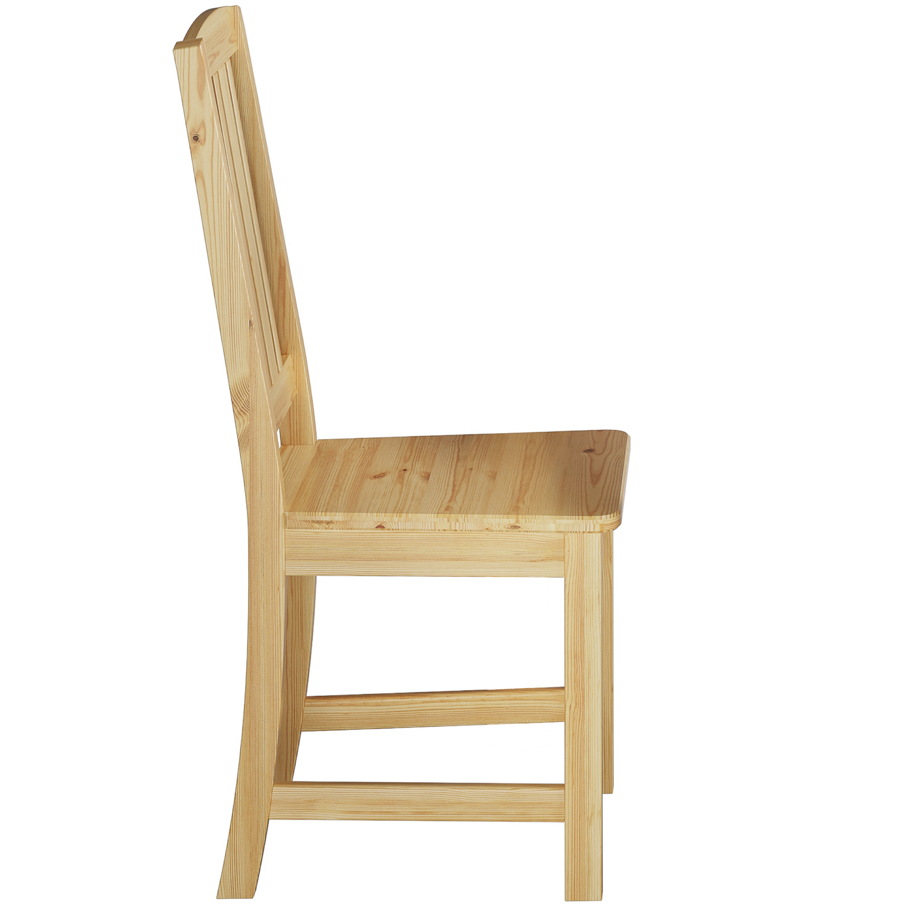 Stabiler Holzstuhl aus massiver Kiefer, Modell 22, klar lackiert, modernes Design - hohe Lehne mit Längsstreben Stabiler Holzstuhl aus massiver Kiefer, Modell 22, klar lackiert, modernes Design - hohe Lehne mit Längsstreben