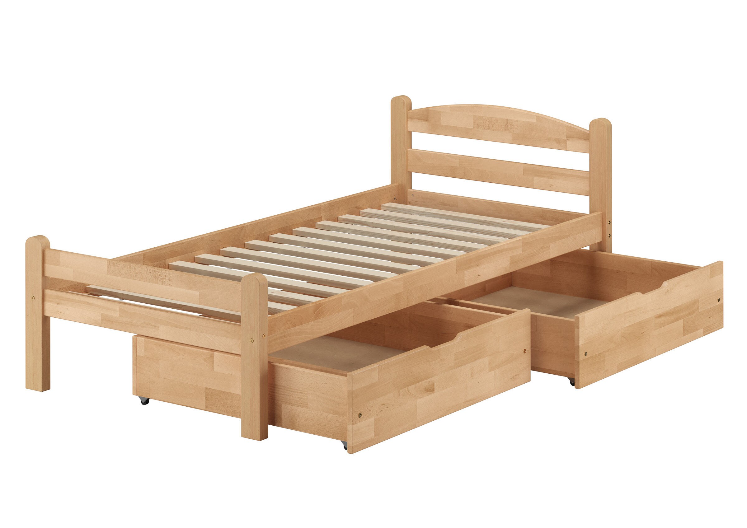 Holzbett, Kinderbett, Lattenrost, Korpus aus Holz, Bettkasten/Schublade, Einzelbett 90x200 mit Rost und Bettkästen