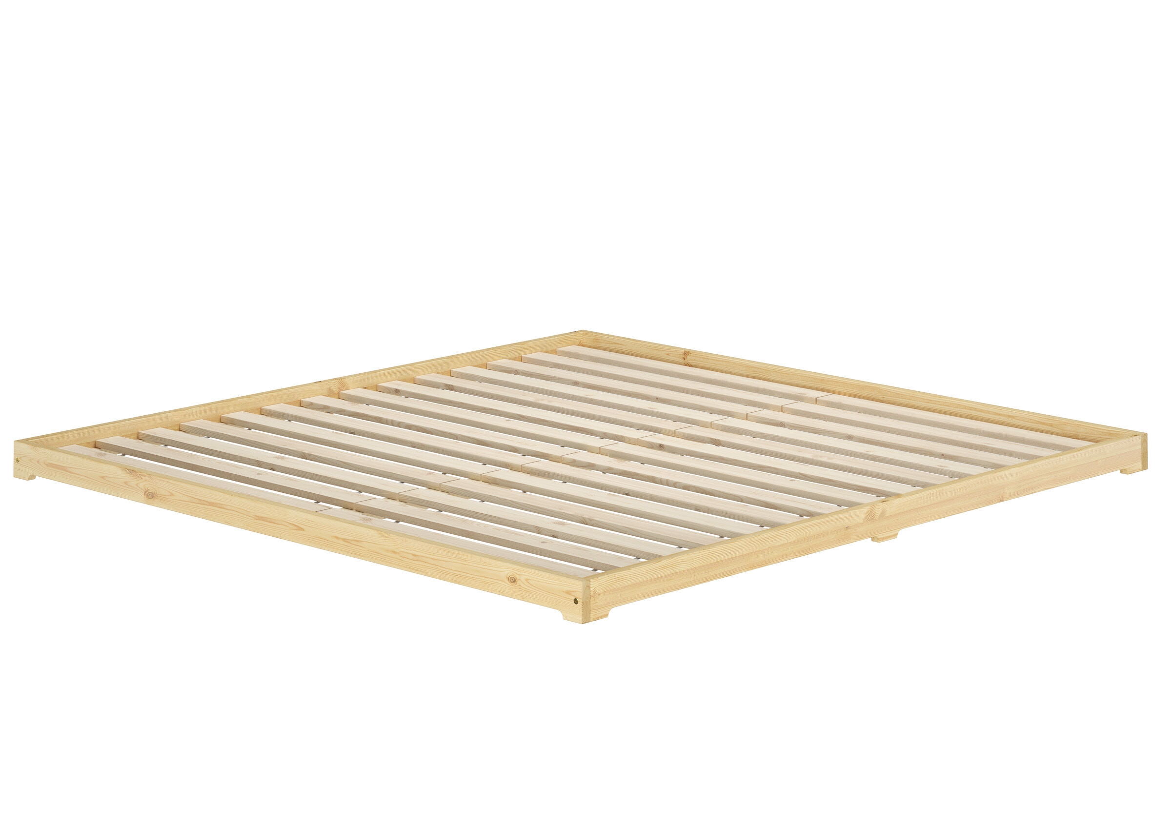 Holzbettgestell, Bettunterbau, Bettrahmen, Holzlatten, Kufenlage, Stabiles Futonbett 200x200 mit Rollrost