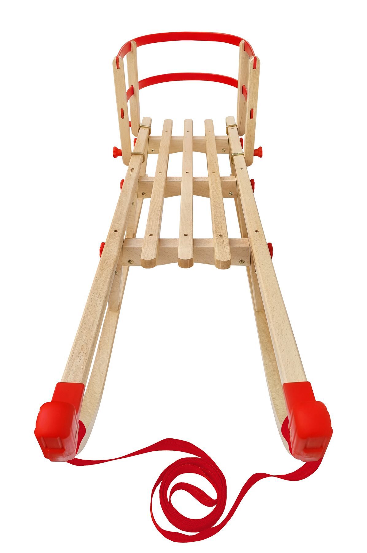 Schlitten, Holzschlitten, Rot, Schnur, Kinder, Massivholzschlitten mit Rückenlehne in 115 cm Länge