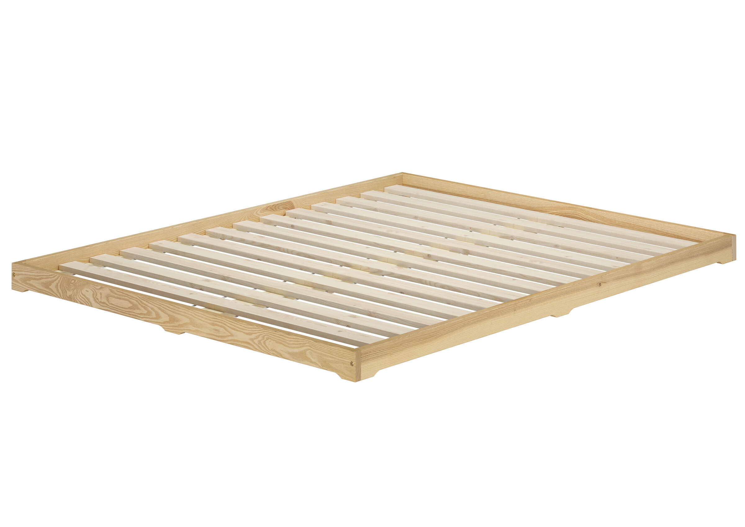 Holzrahmen, Bettgestell, Lattenrost, Holzbettrahmen, Lattenboden, Niederflurbett Esche lackiert mit Lattenrollrost