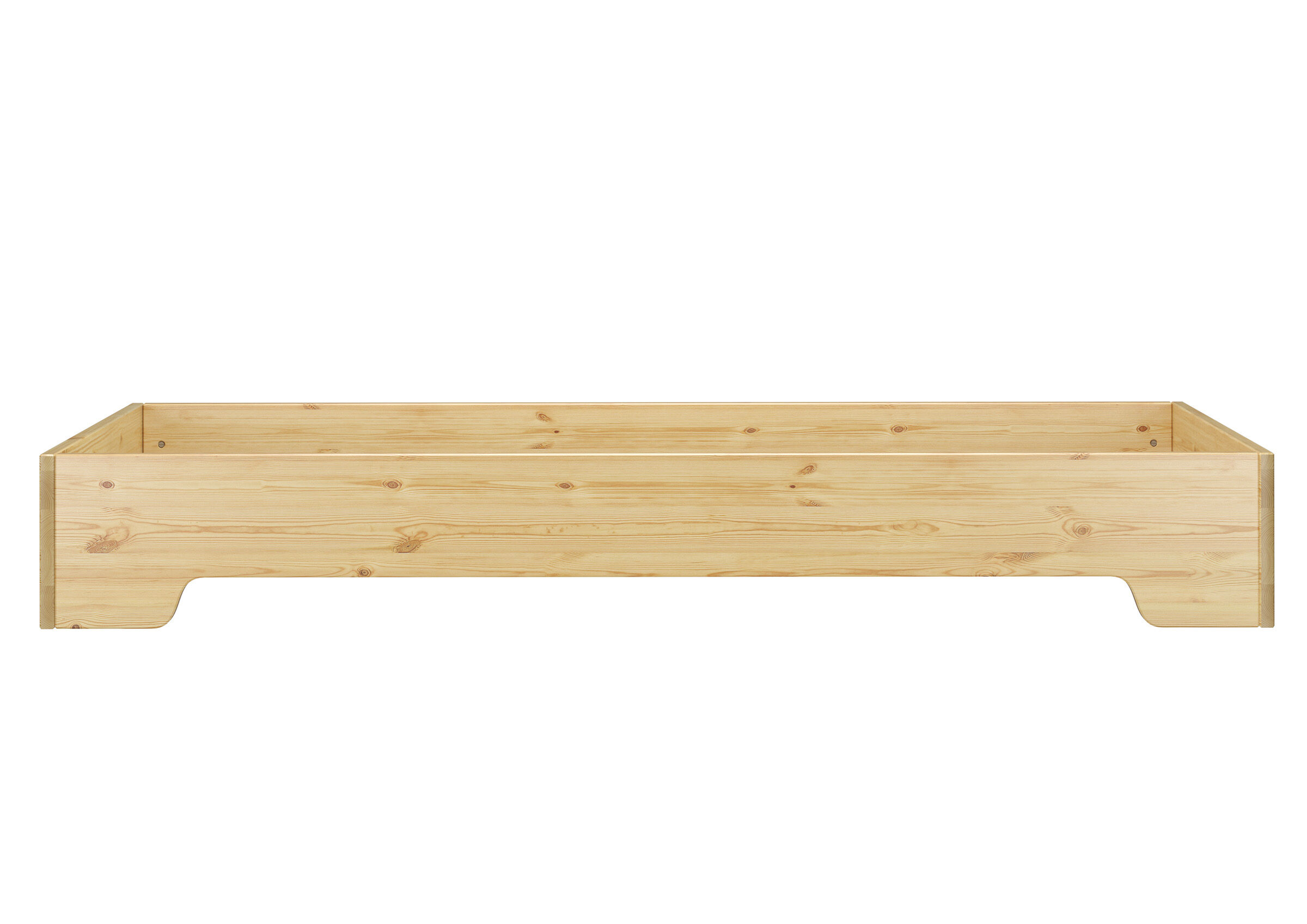 Holzregal, Holzbox, Lagerregal, Kiefernholz, Lagerkante, Seitenansicht Kastenbett Kiefer natur