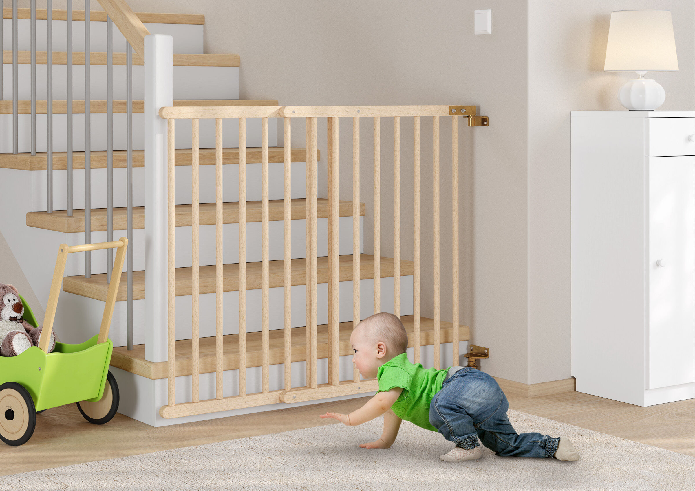 baby gate, treppengitter, houten poort, kindveiliging, speelruimte, Türschutzgitter Buche