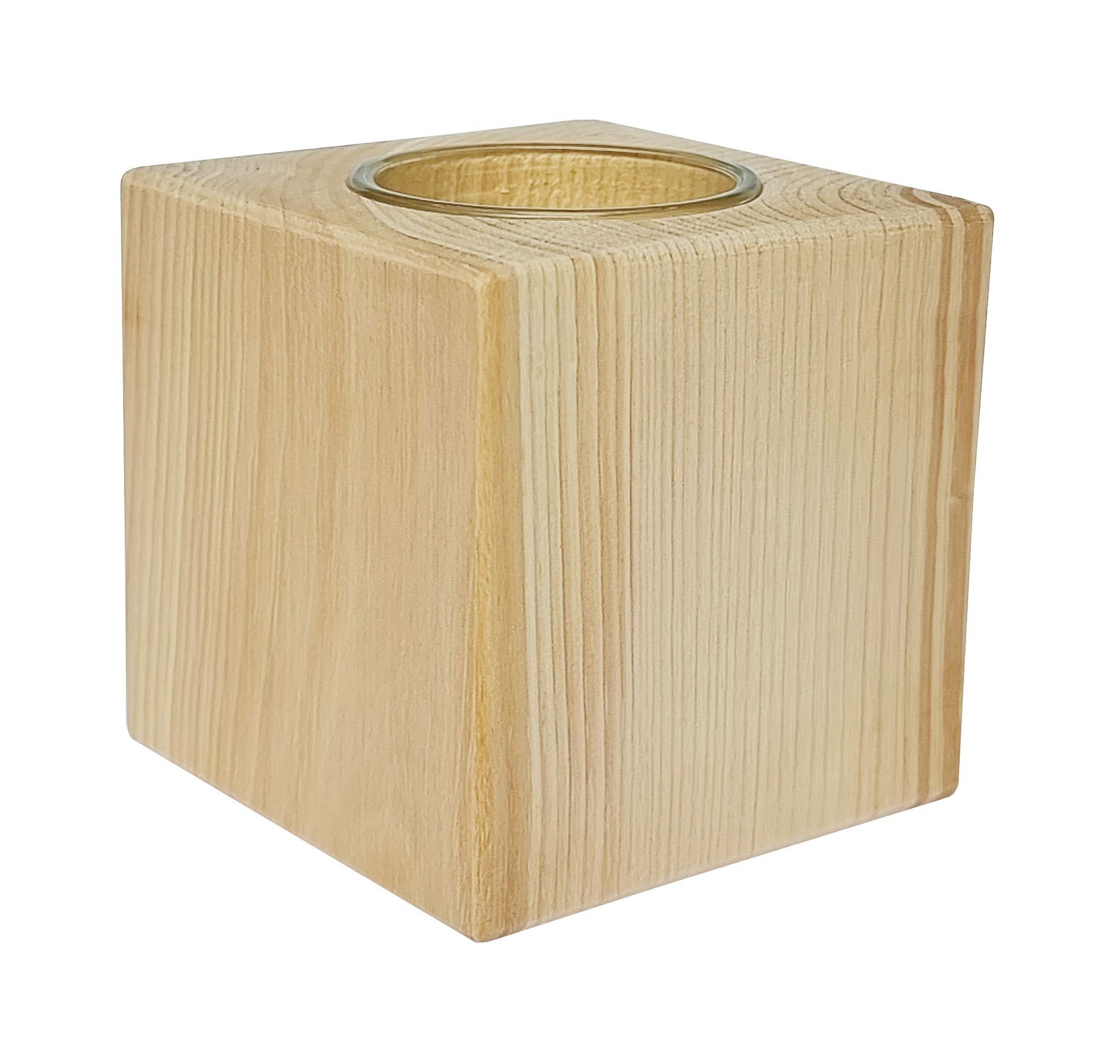 Holz, Vasenbasis, Würfelform, Naturholz, Kerzenhalter, Deko-Teelicht aus Zirbenholz 7 x 7 cm