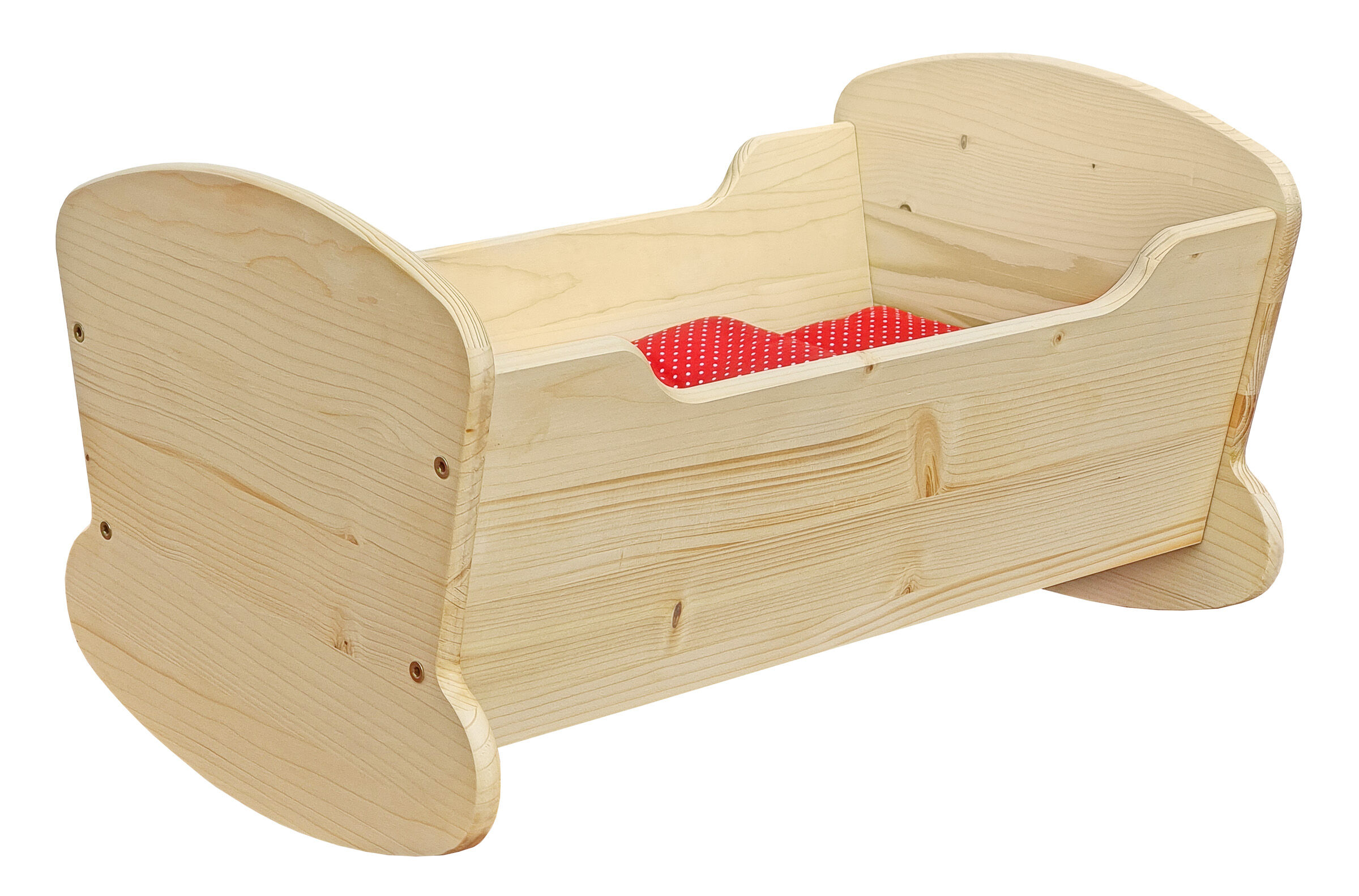Holzbett, Kinderbett, Hausbett, Holz, Rosa Polster, Massivholz Schaukelbett aus Fichte