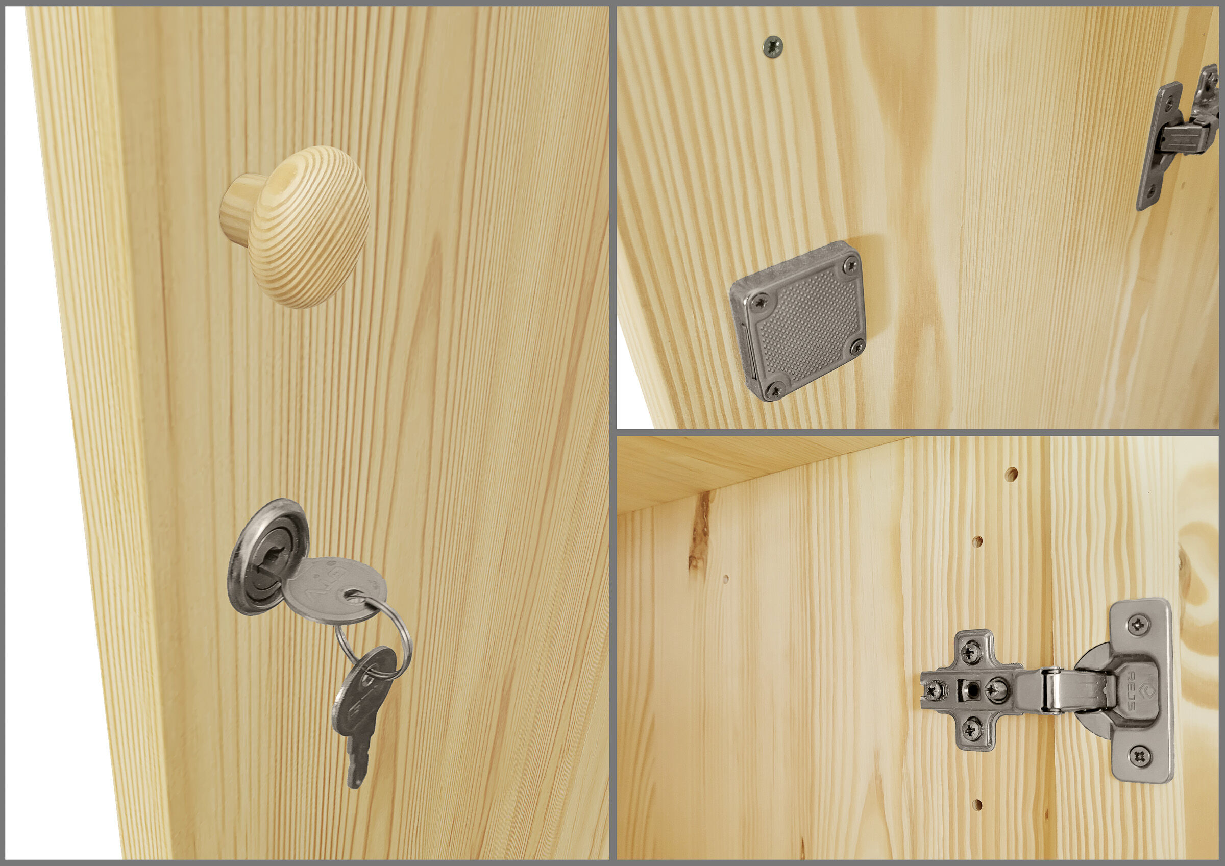 Holztür, Türgriff, Schloss, Scharnier, Beschlag, Schöner Holztürgriff im Detai