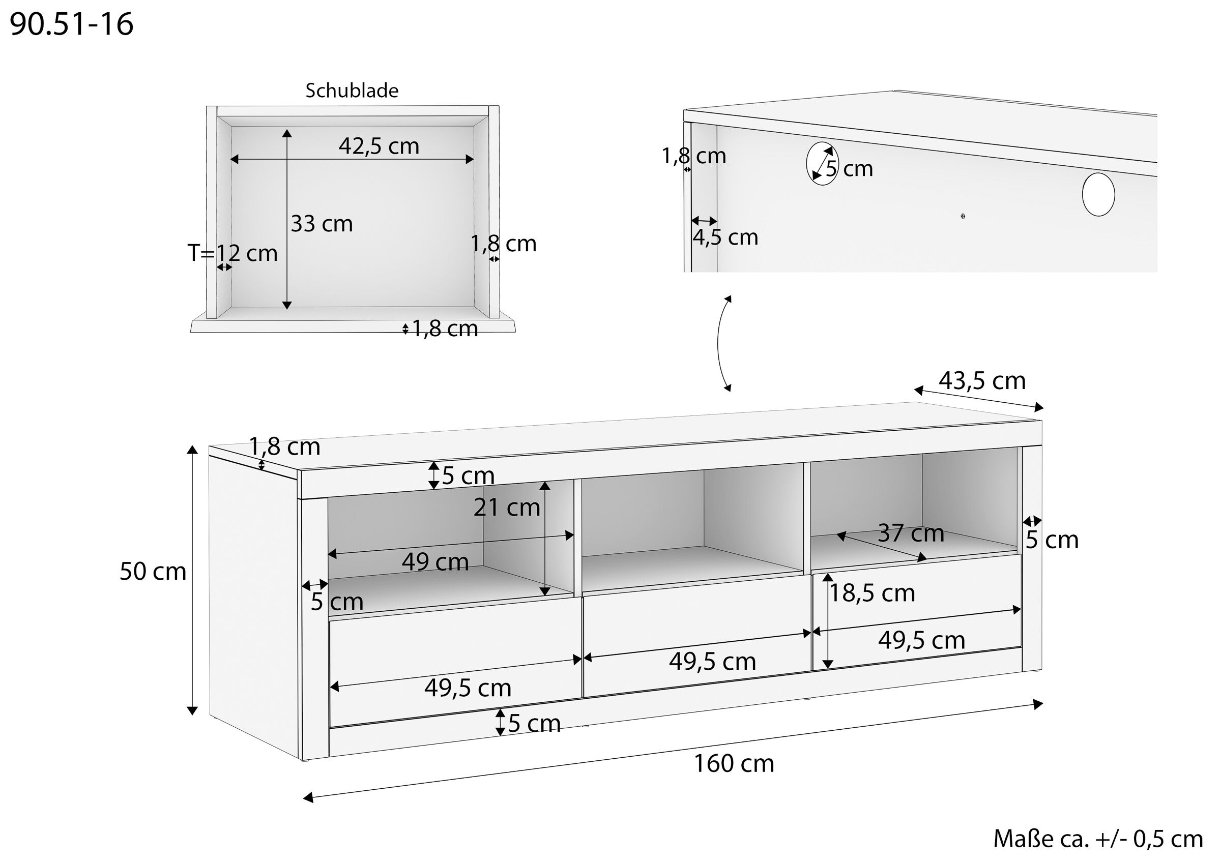 Sideboard, Konsolenunterschrank, Schrank, Aufbewahrung, Maße, Maße des TV-Lowboards mit 3 Schubladen und Ablagen