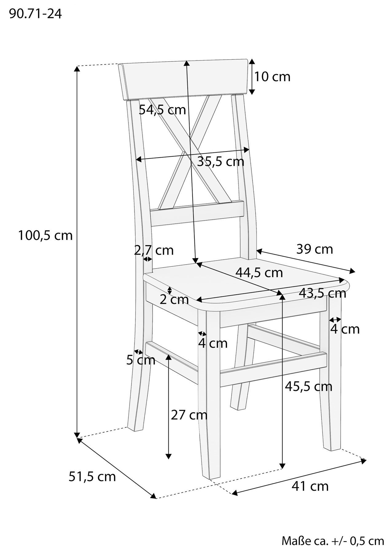stuhl, hocker, stuhl mit rückenlehne, holzstuhl, abmessungen, Maße des Vollholzstuhls