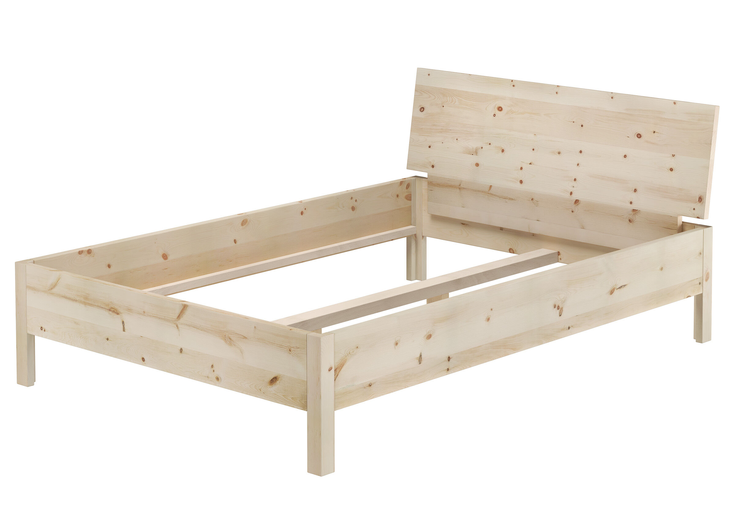 Holzbett, Einzelbett, Kiefer, Naturholz, Kopfteil, Zirbe Doppelbett 140x200 mit höherer Siztkannte