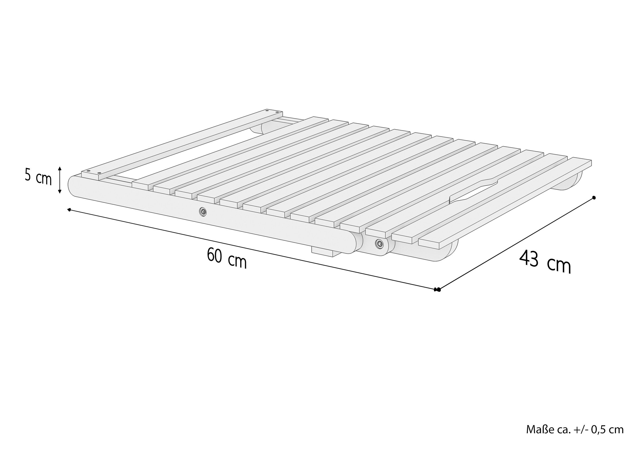 Maßskizze zusammengeklappter Beistelltisch