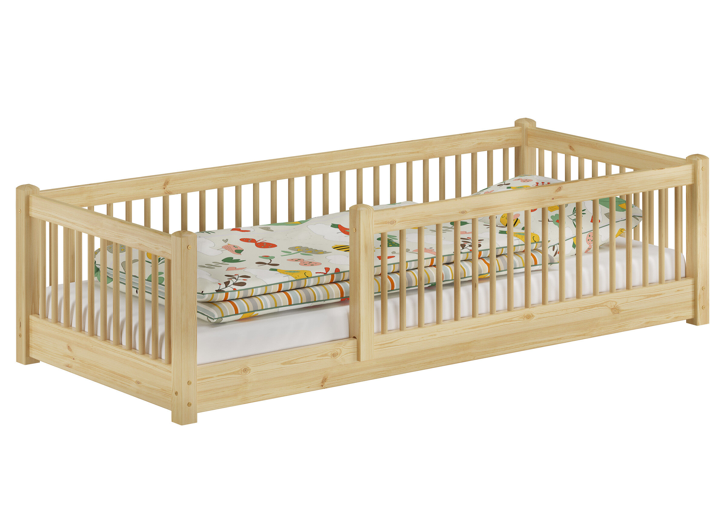 Holz-Krippe, Kinderbett, Gitterbett, Ladderholz, Matratze, Kinderbett mit Gitter