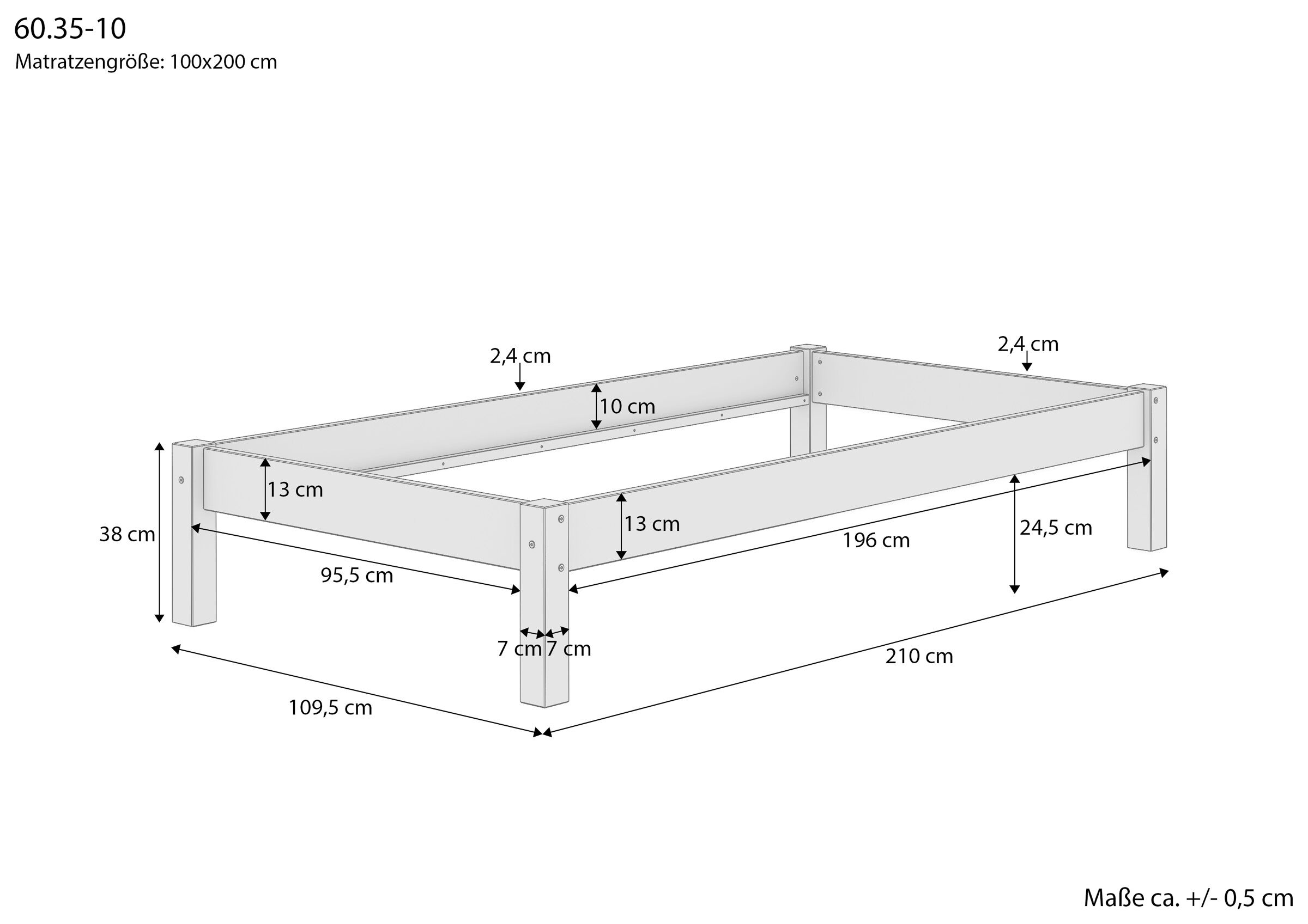 Bettgestell, Framing?, Holzrahmen?, Liegefläche?, Maße 210x109,5 cm, Skizze mit Maße des Einzelbettes