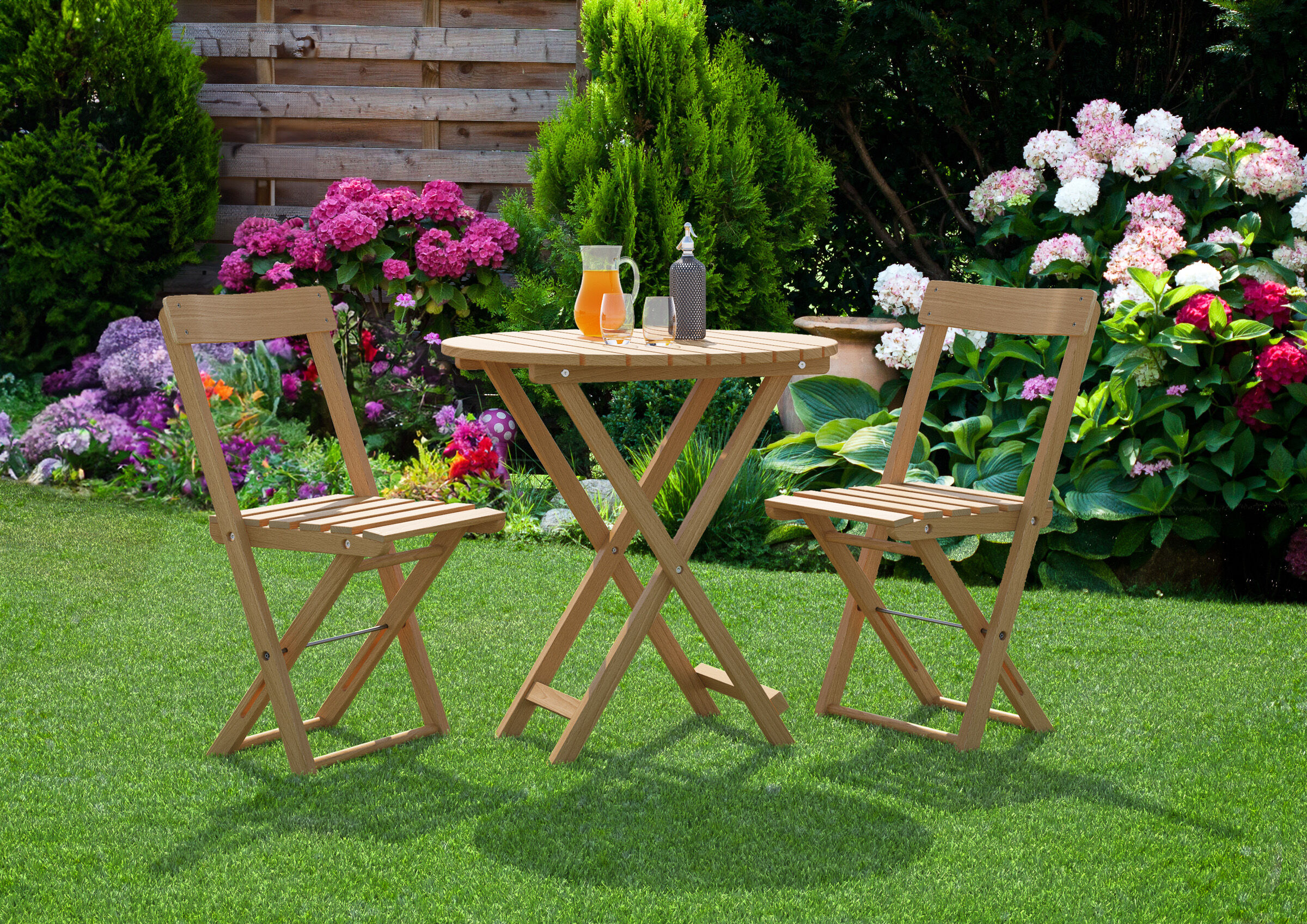 Gartentisch, Holz furniture, Klappset, Außen tisch, Stuhlsatz, Gartenset aus Buche ein Tisch mit zwei Stühlen
