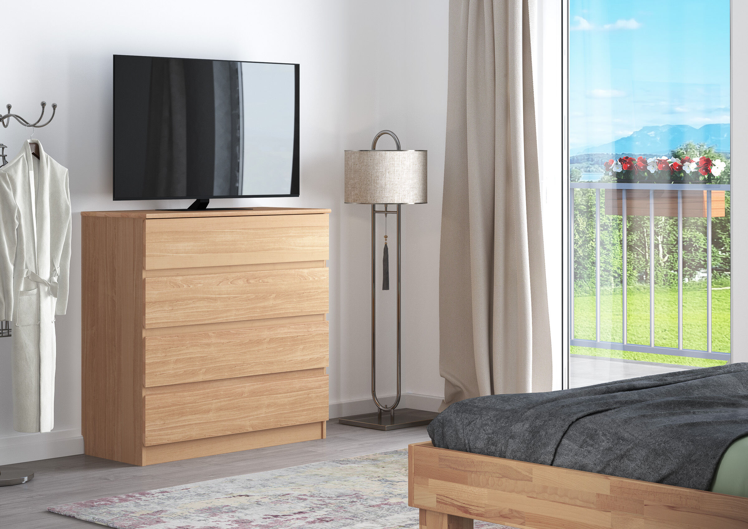 Holzkommode, Schubladenkommode, Wohnzimmermöbel, Nachtisch, Bettendesign, günstige Holzmöbel Buche