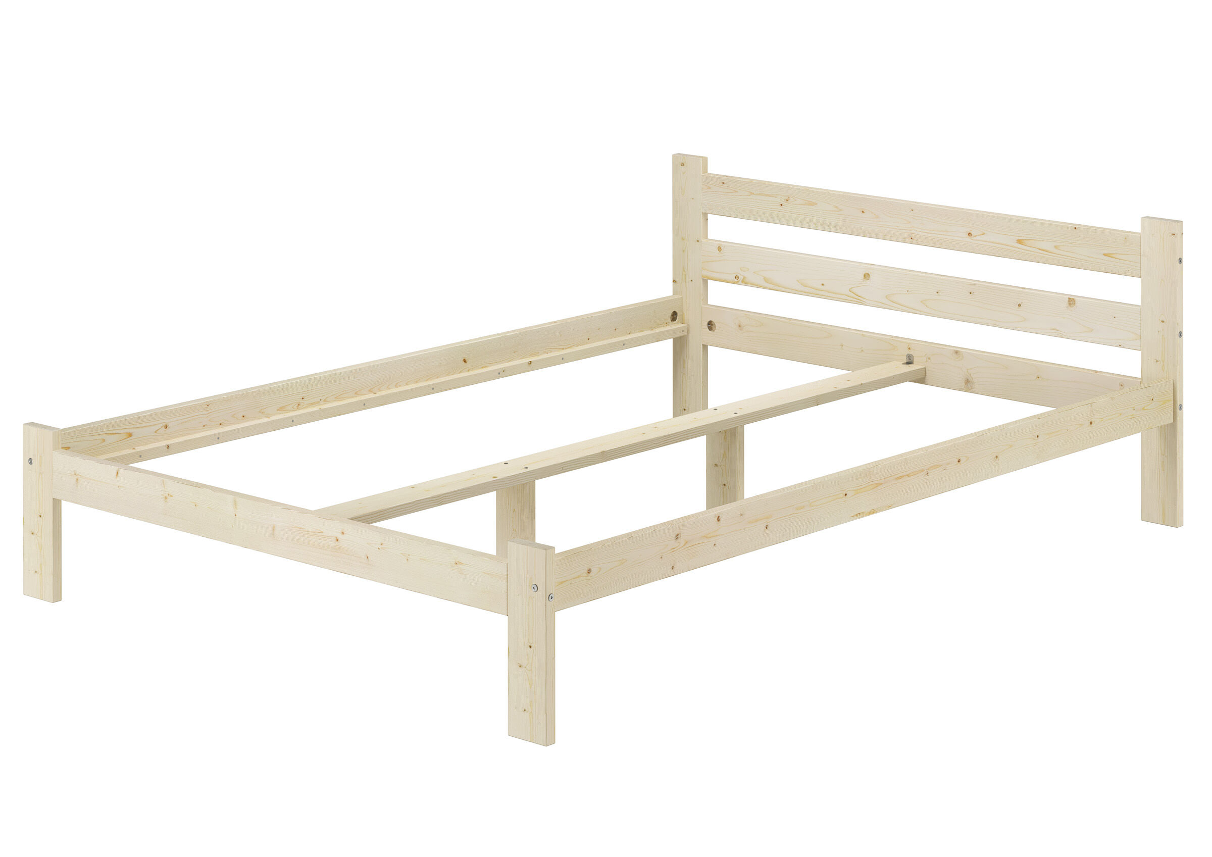 Holzbett, Einzelbett, Bettgestell, Naturholz, Rahmenbett, Unbehandelter Bettrahmen 140x200 mit Kopflehne aus Fichte