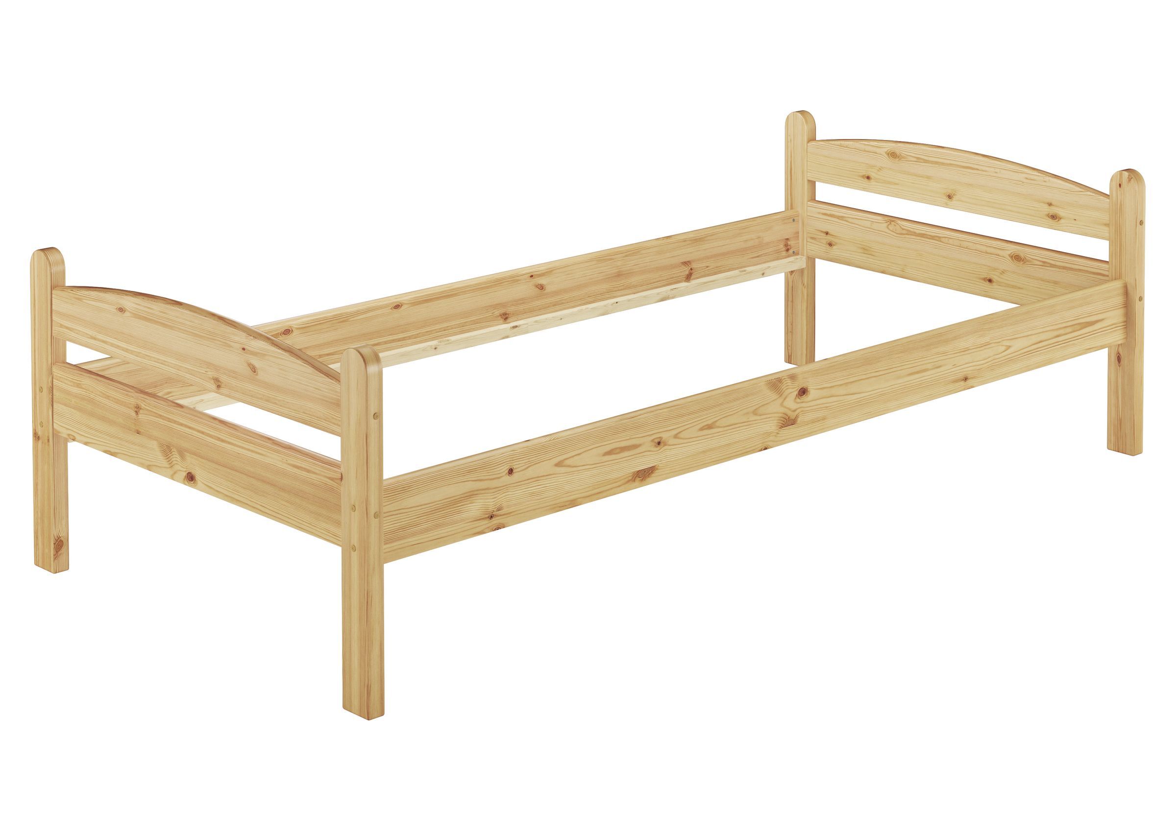 Holzbett, Einzelbett, Kiefernholz, Naturholz, Lattenrost kompatibel, Massivholzbett aus Kiefer ohne Rost