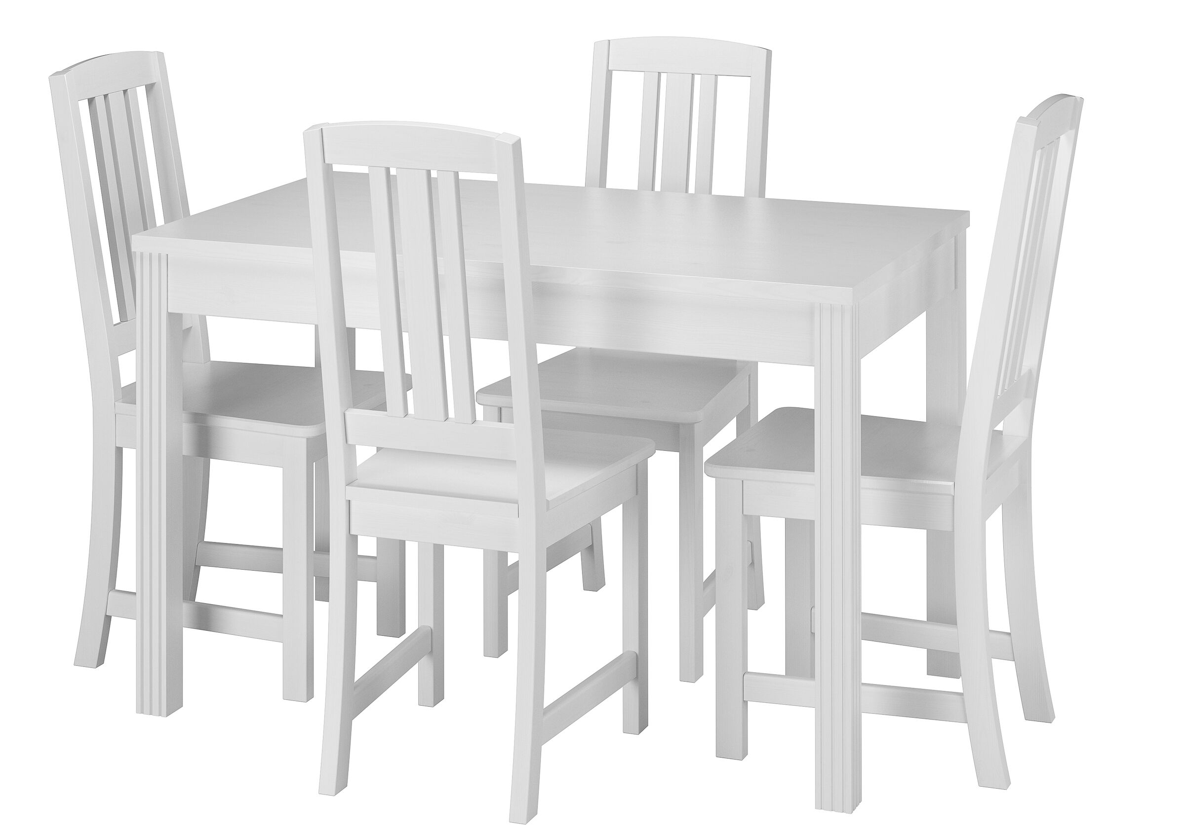 Esstisch, Holztisch, Vierbeiniger Tisch, Sitzmöbel, Holzstuhl-Kombination,  Kiefer weiß
