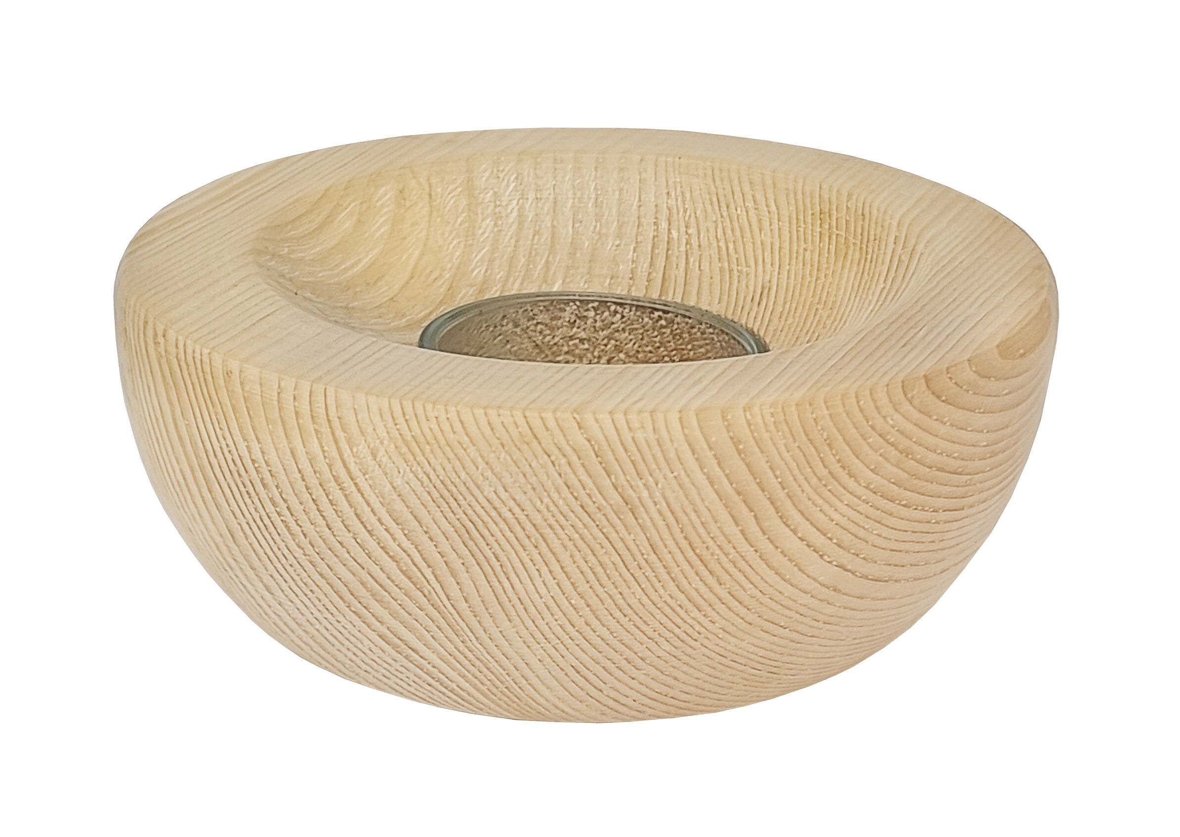 Holzschale, Schale, Deko-Schale, Runder Behälter, Holzoptik, Teelichthalter aus Zirbenholz Frontansicht