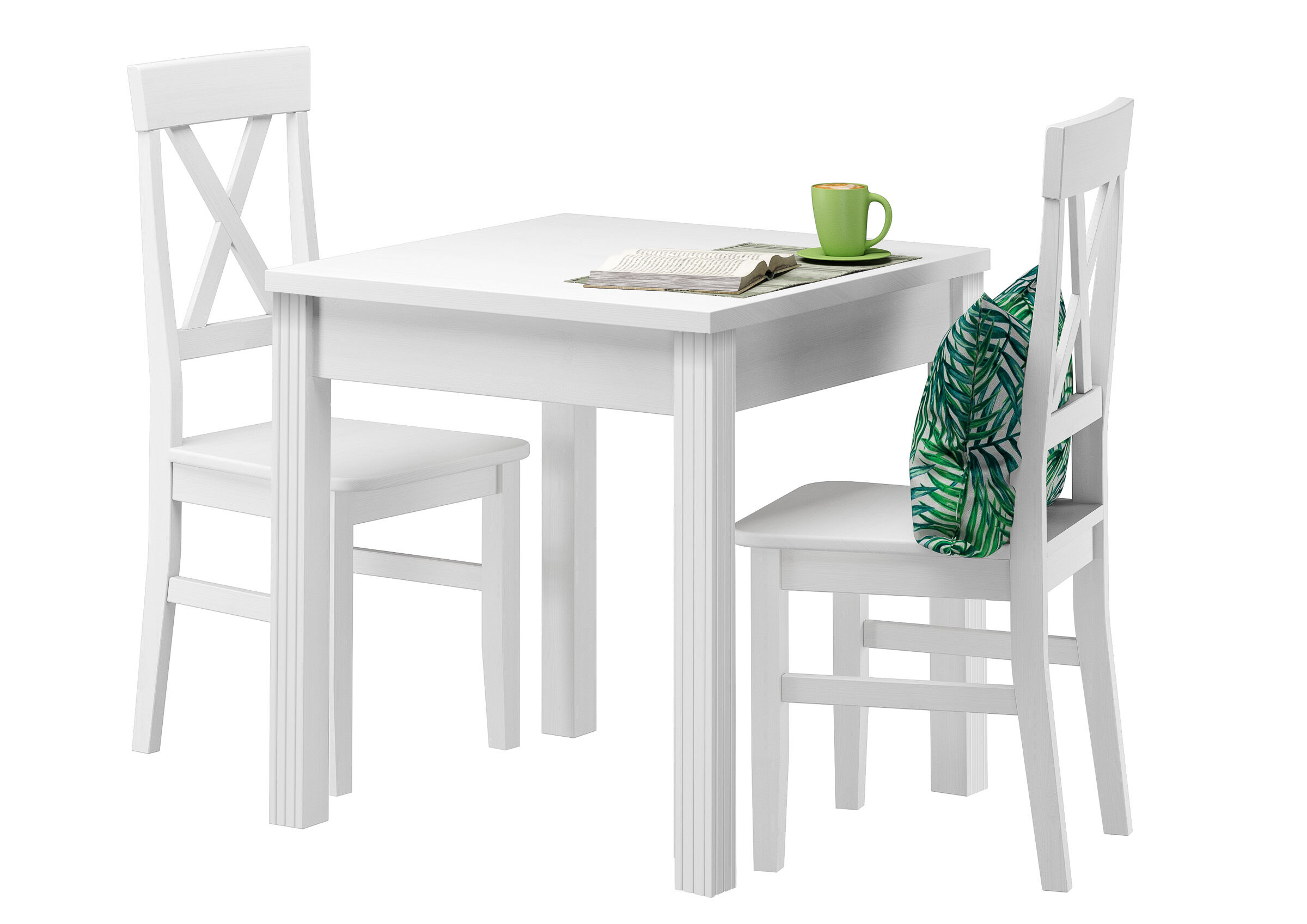 Esstisch, Holztisch, Weiß, vierbeiniger Tisch, Stühle im Set,