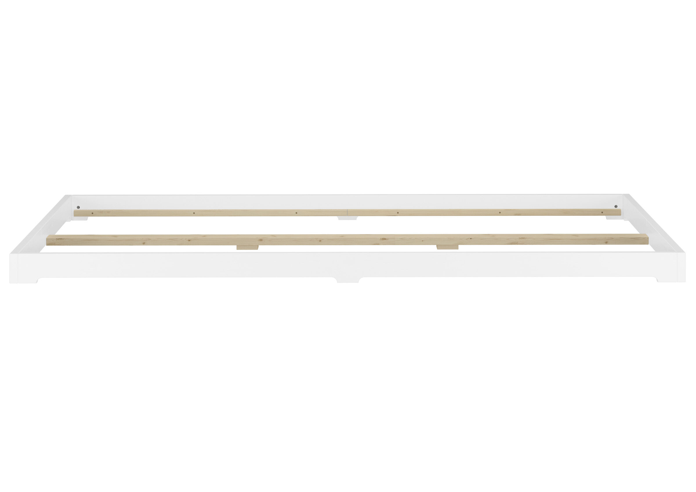 Bettgestell, Holzlatten, Korpus weiss, Bettboden, Holzstangen, weißes Futonbett