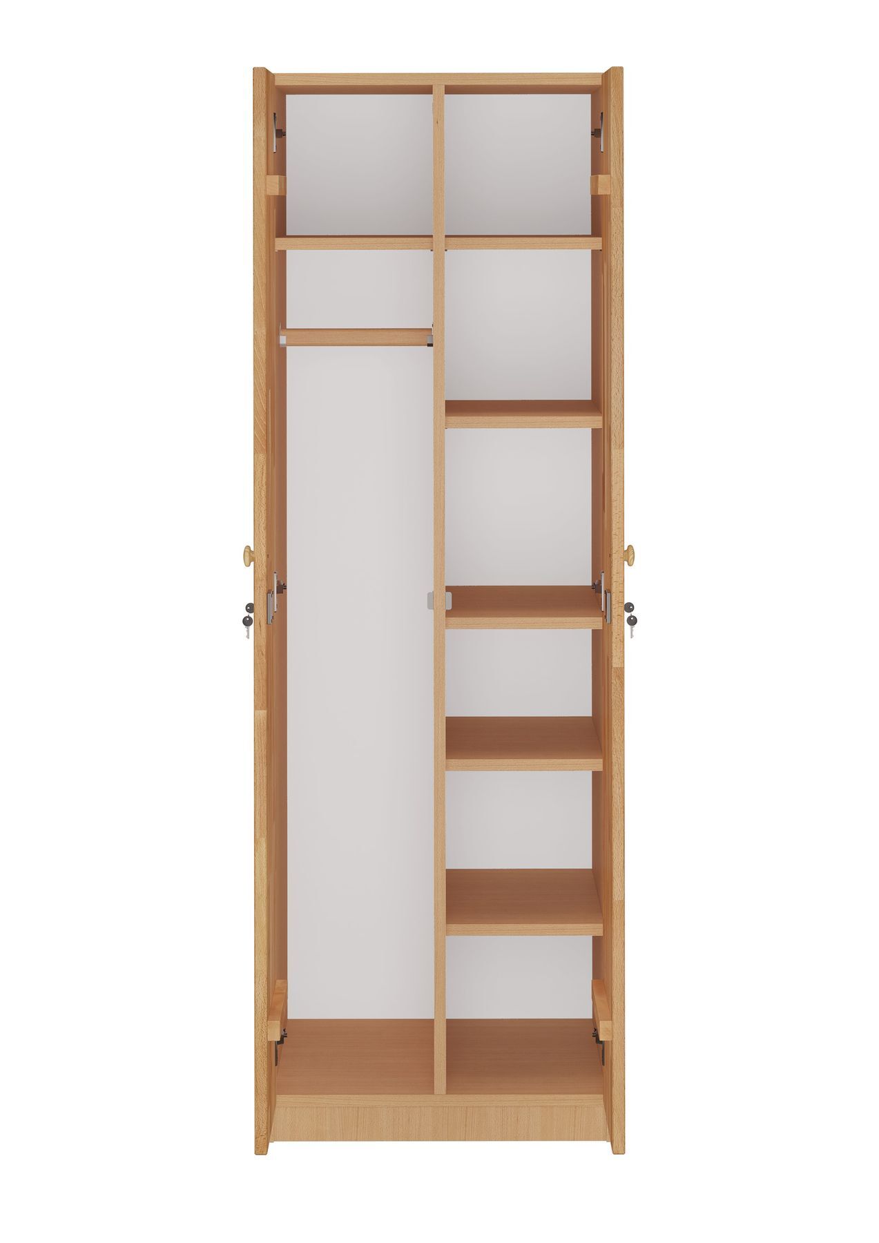 Küchenschrank, Vitrinen-Schrank, Holzschrank, Glasregal, Regal mit Türen, Innenleben Schrank linksmontiert
