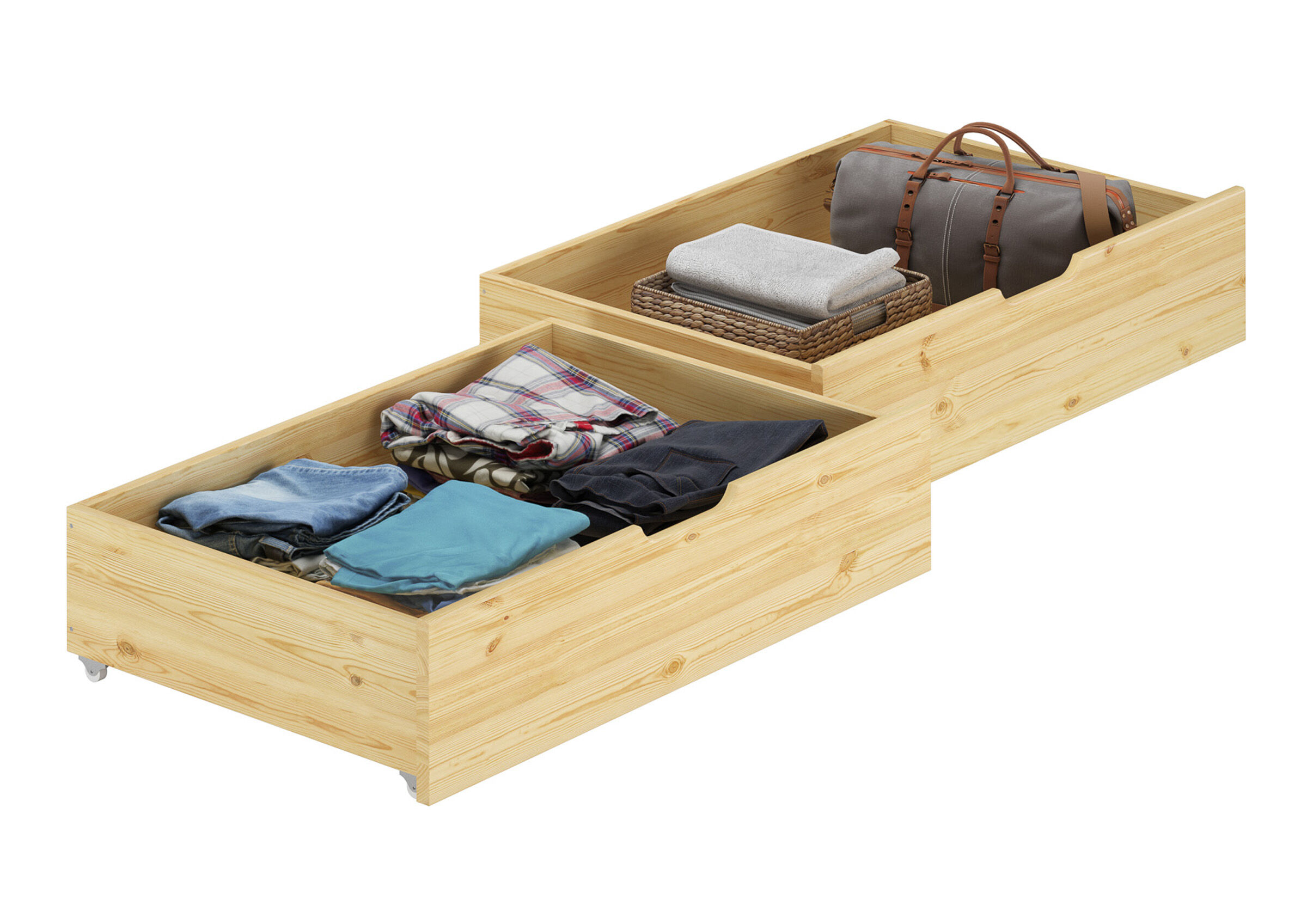 Holztruhe, Aufbewahrungsschublade, Kleideraufbewahrung, Holzbox, Gepäck/ Tasche, 2 Schubladen unters Bett