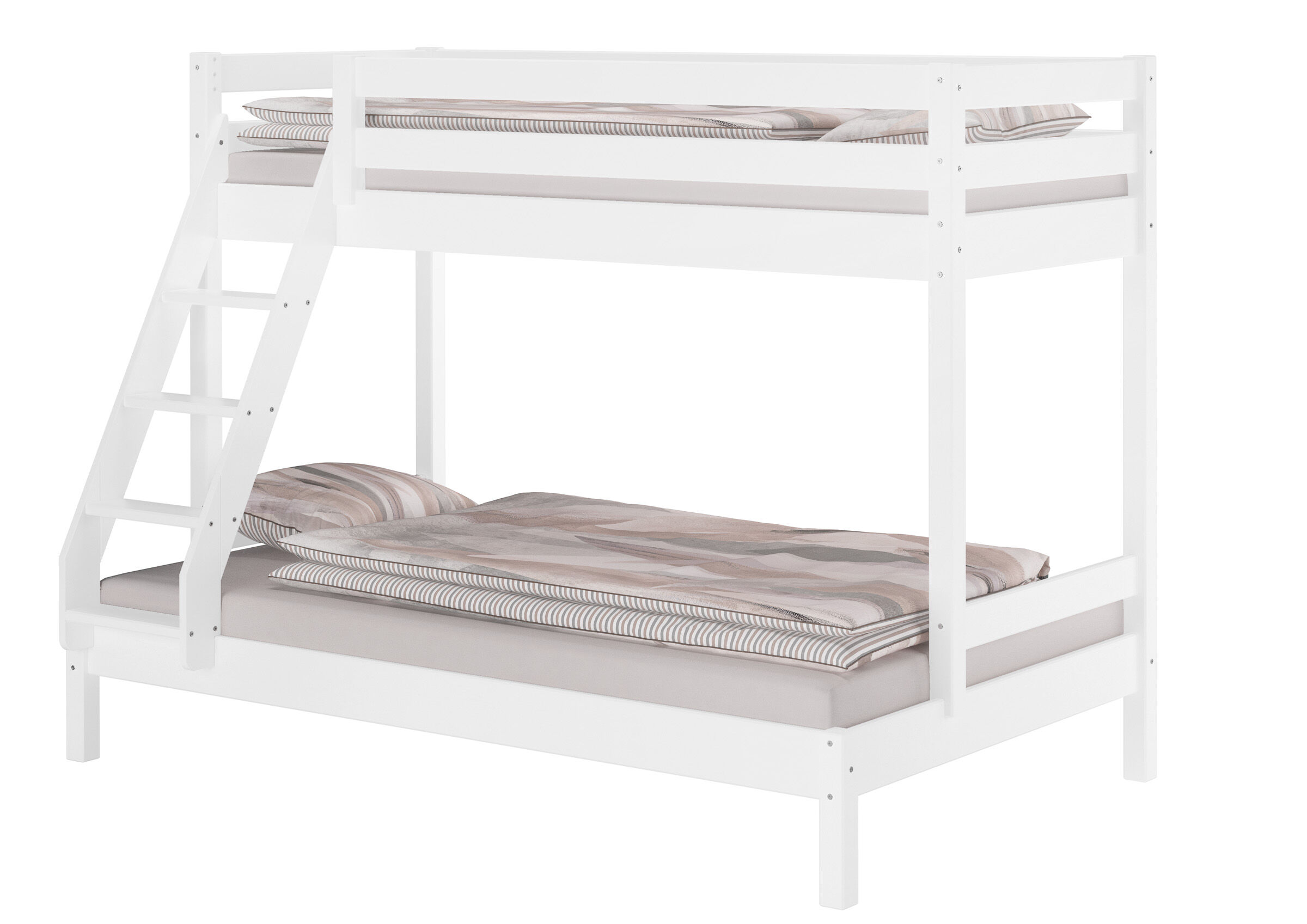 Etagenbett, Holzbetttisch?, weißes Bettgestell, Treppe, Doppelstockbett, Doppeletagenbett Kiefer waschweiß