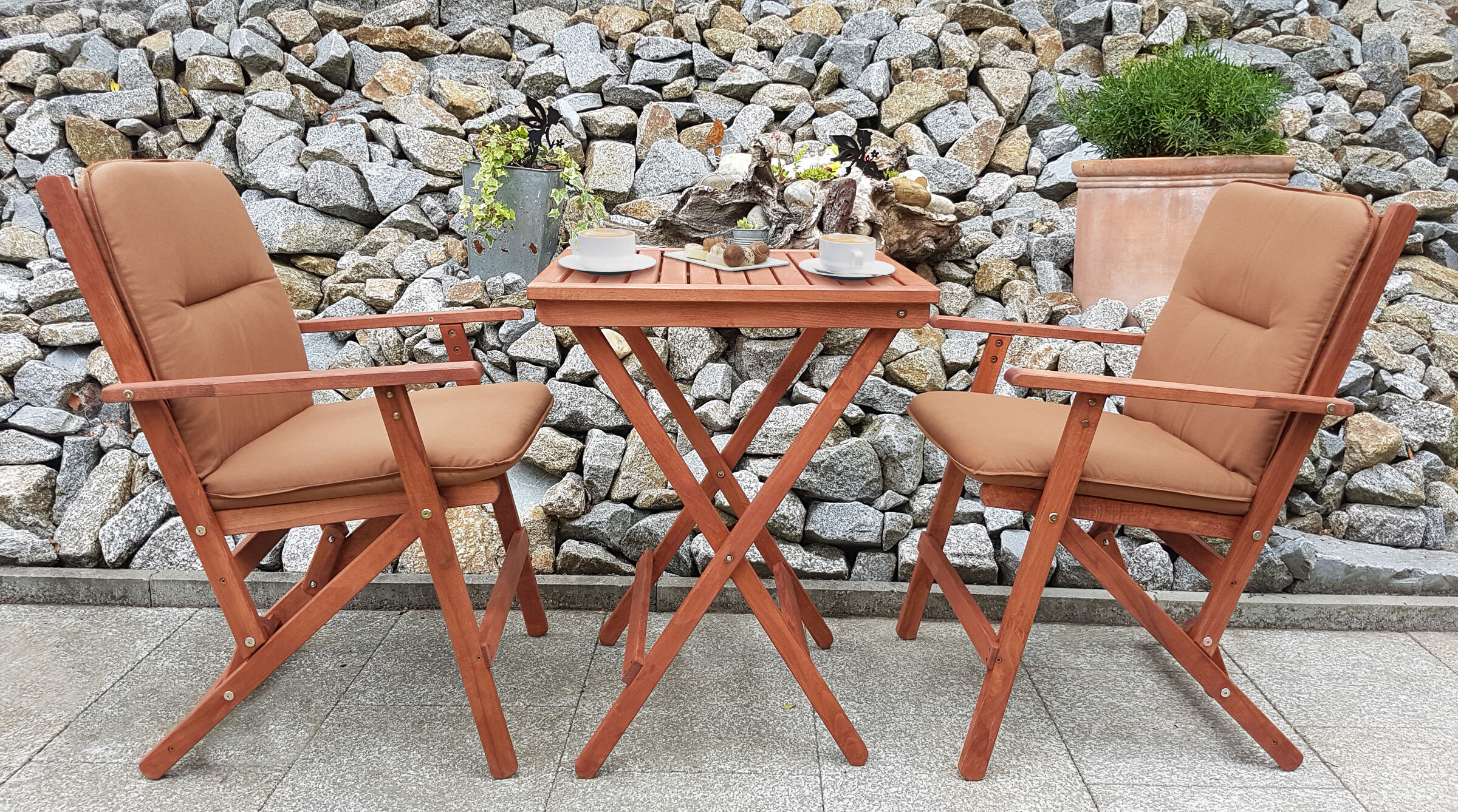 Gartenstuhl, Holzstuhl, Klappstuhl, Terrassenset, Kissenbezüge, 2 Stühle 1 Tisch