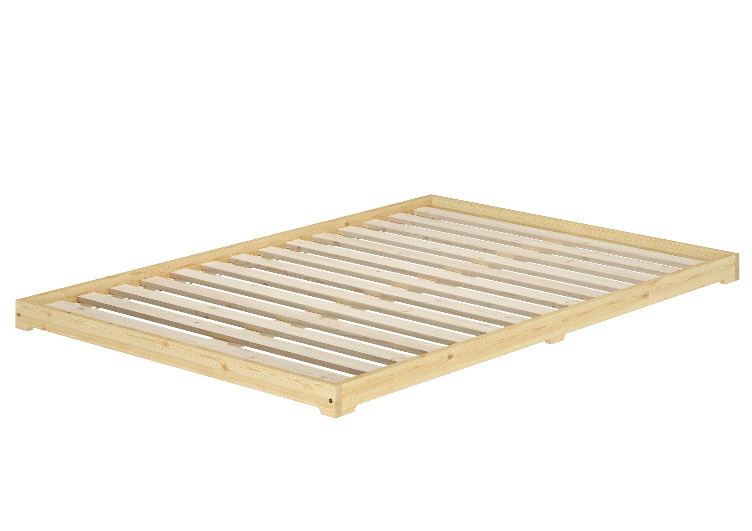 Holzbett, Lattenrost, Bettgestell, Naturholz, Holzrahmen, Gästebett Kiefer natur mit Rollrost