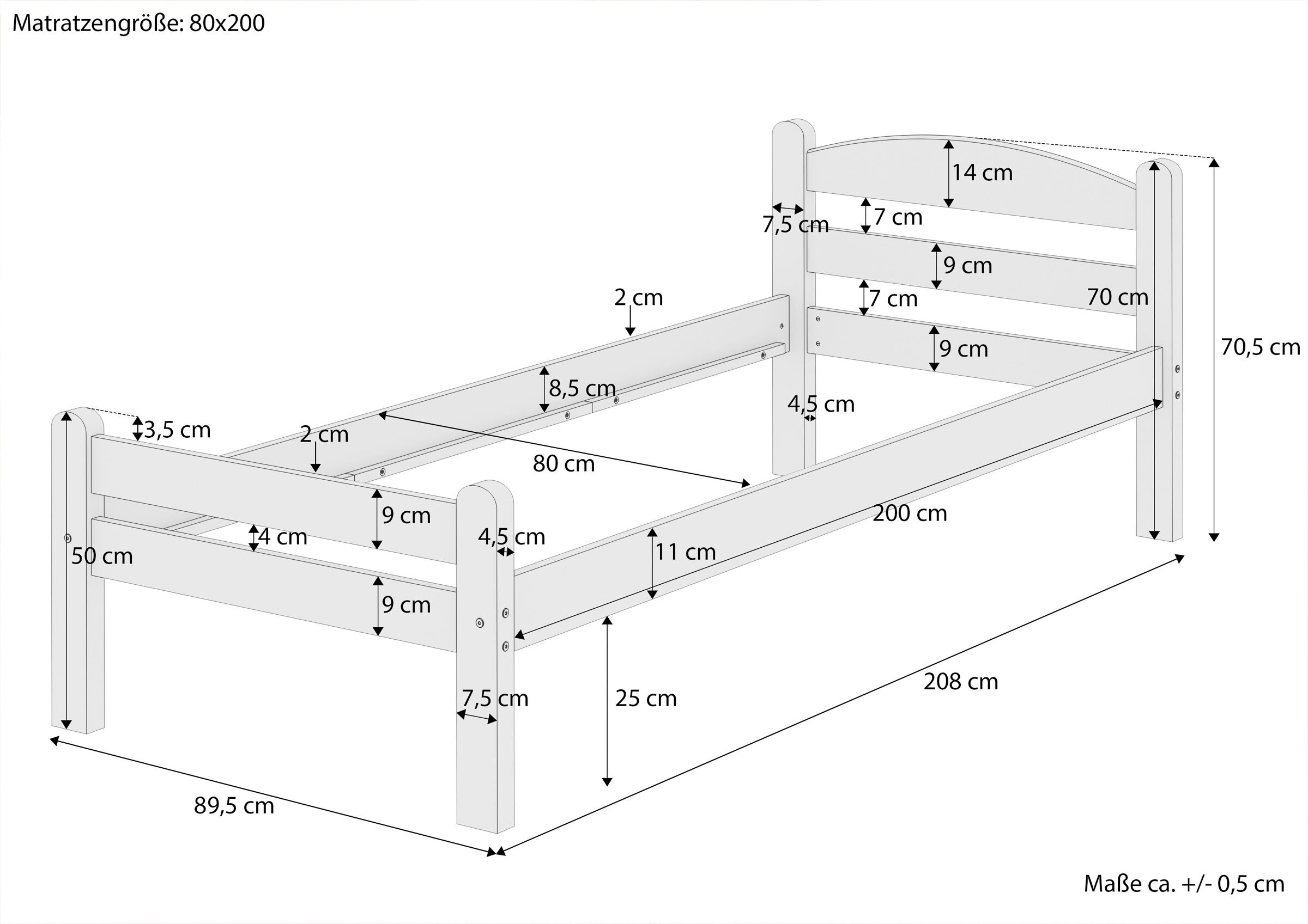 Bettrahmen, Kinderbett, Einzelbett, Holz, Kernfarben, Maße des Einzelbett 80x200