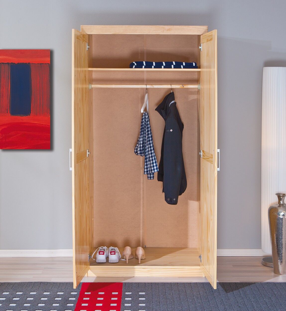 holzschrank, kleiderschrank, mannequins, verschließbar, aufbewahrung, Kiefer Natur Kleiderschrank