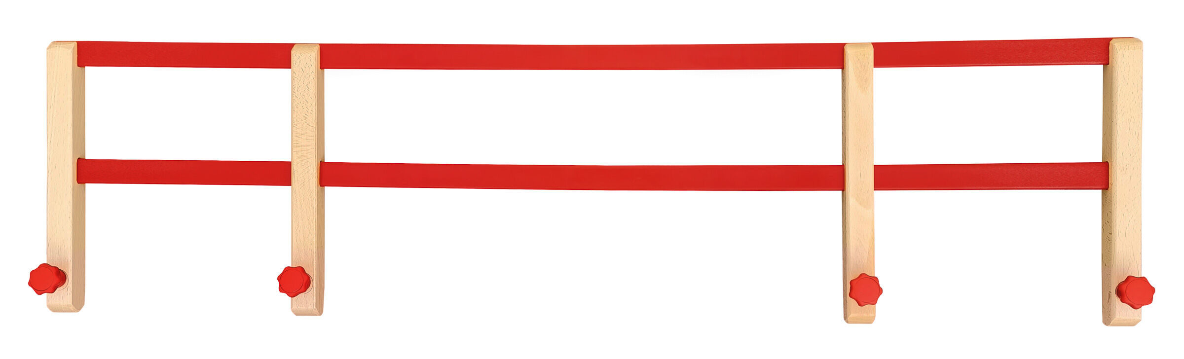 Holzregal, Klemmbank, roter Balken, Holzpfosten, Kinderregal, Schlittenlehne als Zubehör