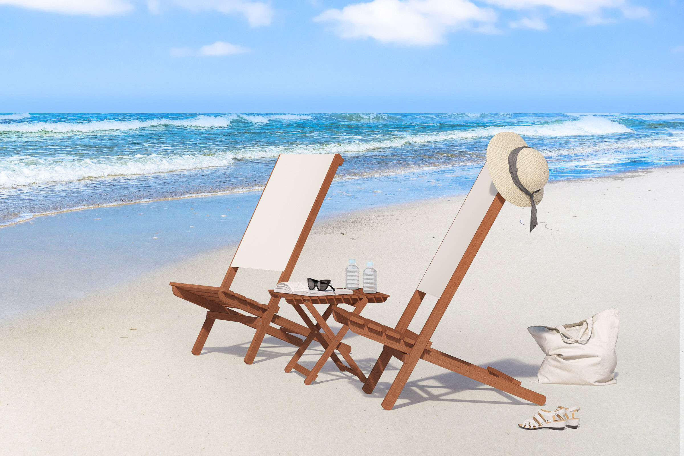 Strandstuhl, Sonnenliege, Strand, Sommer, Accessoires, Doppelpack Strandstuhl mit Tisch