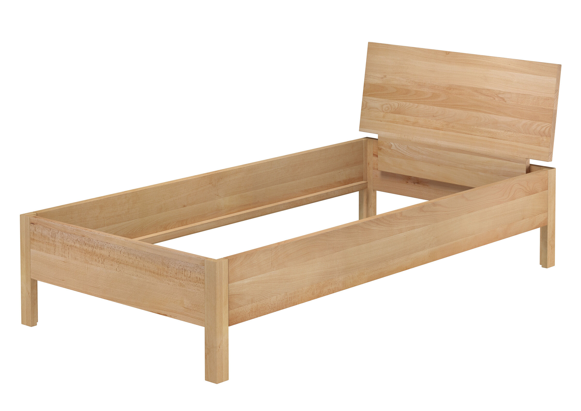 Holzbett, Einzelbett, Massivholz, Kopfteil, naturholz, Buchenholz-Einzelbett 100x200