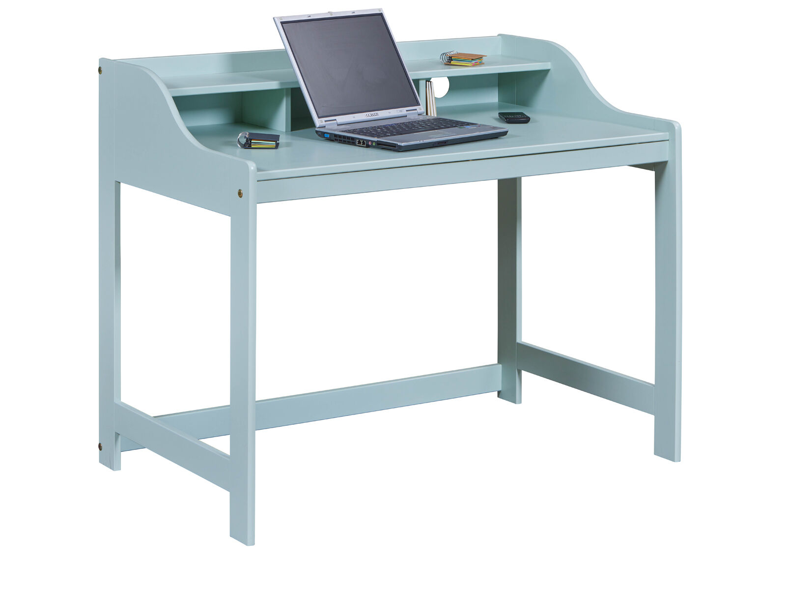 Schreibtisch, Laptop-Tisch, Helle Farbe, Laptoppult?, Seitengriff?, Schreibtisch mit Aufsatz Salbei