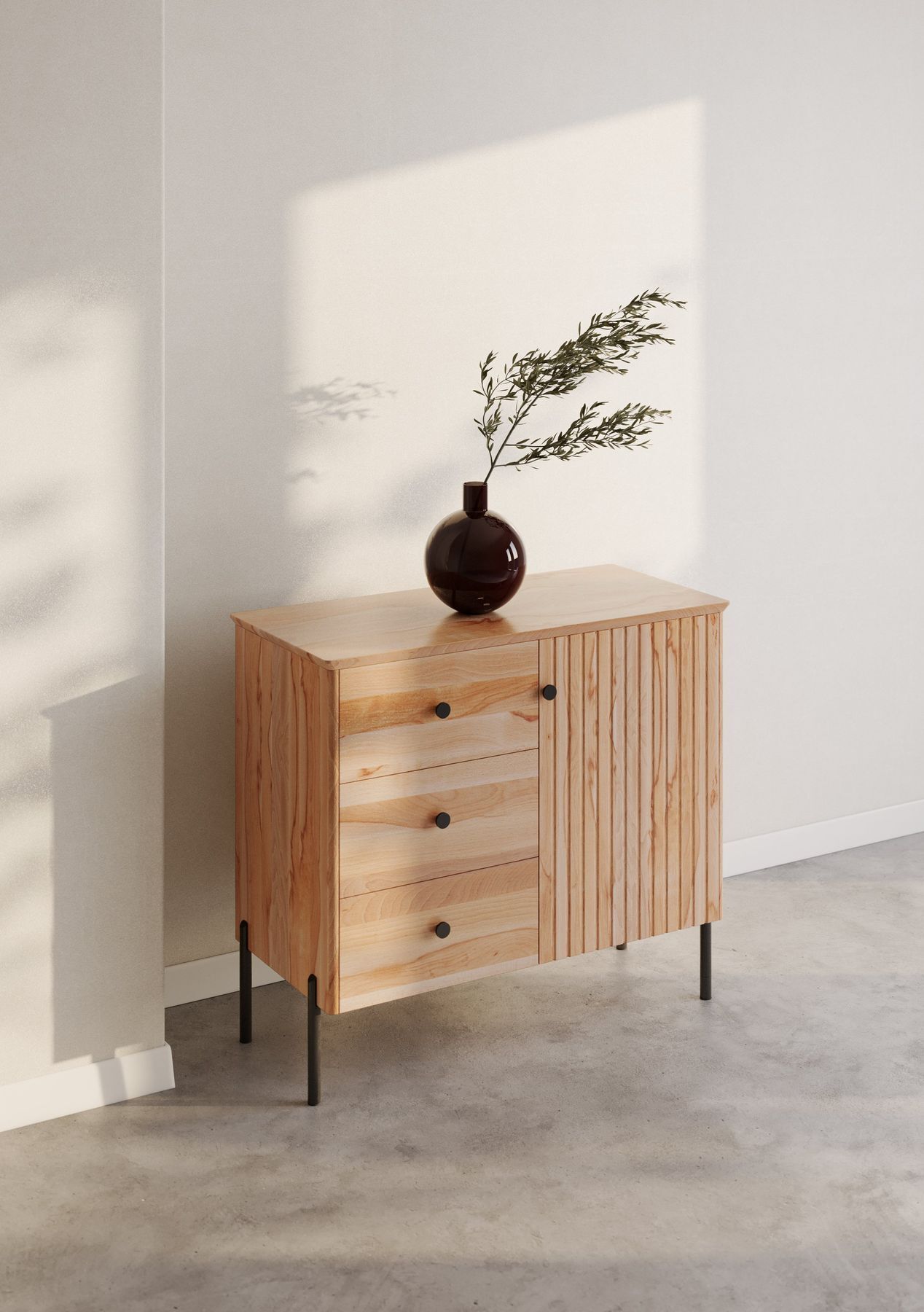 Kabinett, Kommode, Holz, Schubladen, Vase, Schubladenkommode im Industrie Look