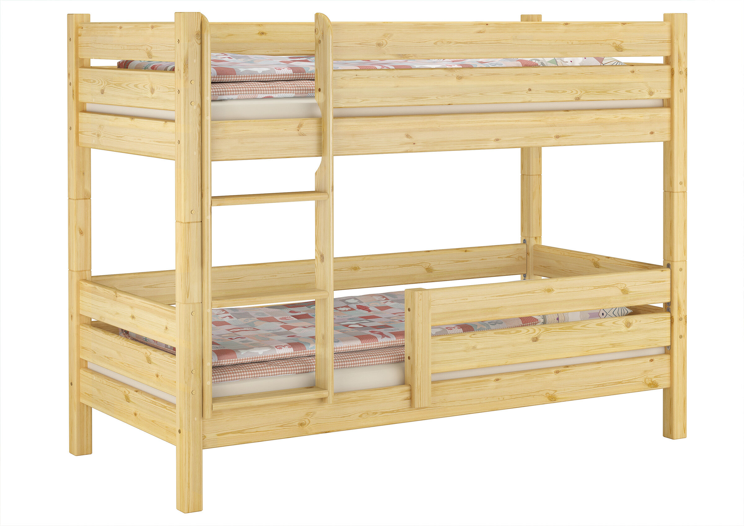 hochbett, holz, naturholz, lattenbett, leiterstufe, Etagebett mit Gitter unten