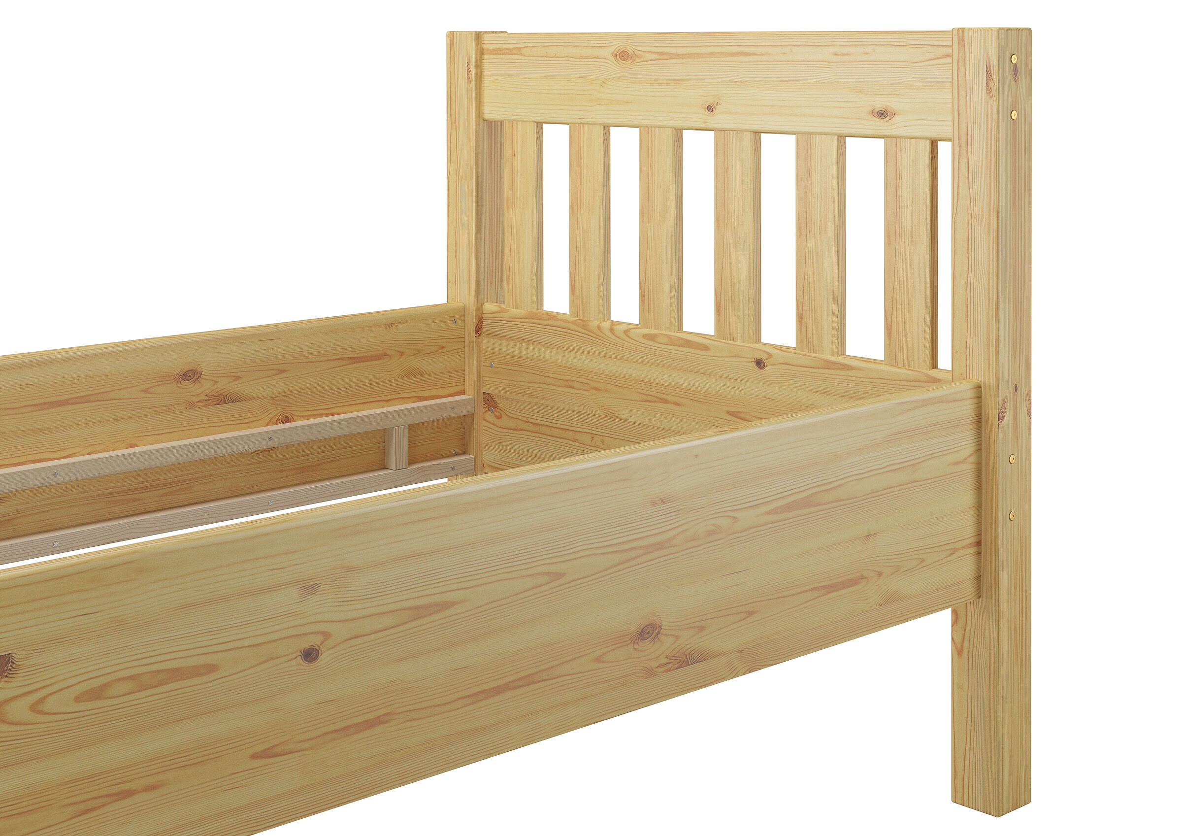 Holzbett, Kopfteil, Seitenteile, Lattenrost, Naturholz, Hohes Einzelbett Kiefer natur Kopfteil ohne Zubehör