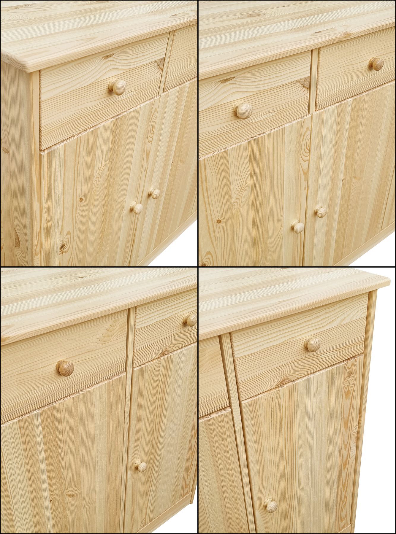 Holzmöbel, Kommode, Massivholz, Naturholz, Schubladen, Griffe der Tür und der Schubladen