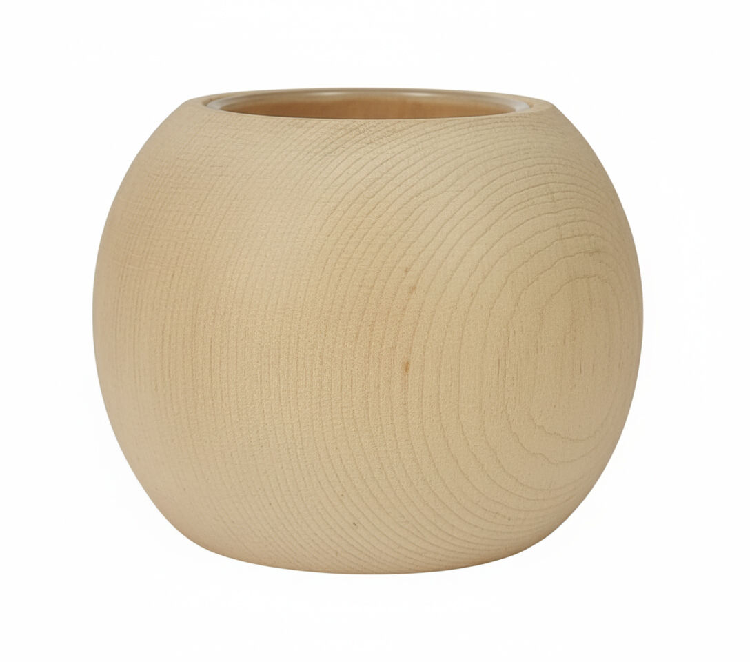 holz, vasen, runde form, naturholz, töpferware, Holzteelicht aus Zirbe