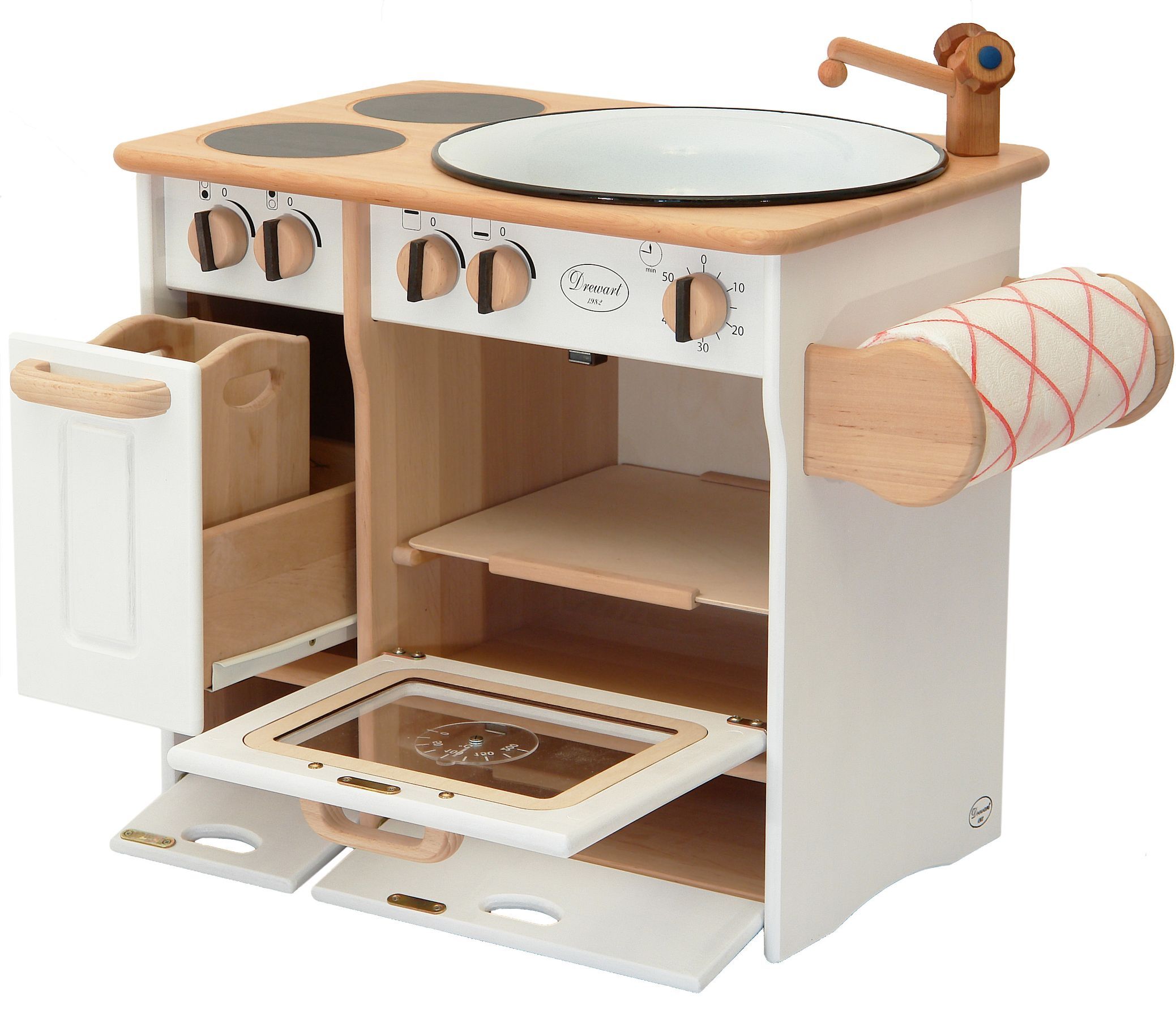 Kinderküchenset, Holzküche, Holzspielzeug, Kochrolle, Fantasiagehänd, Holz-Kinderküche weiß