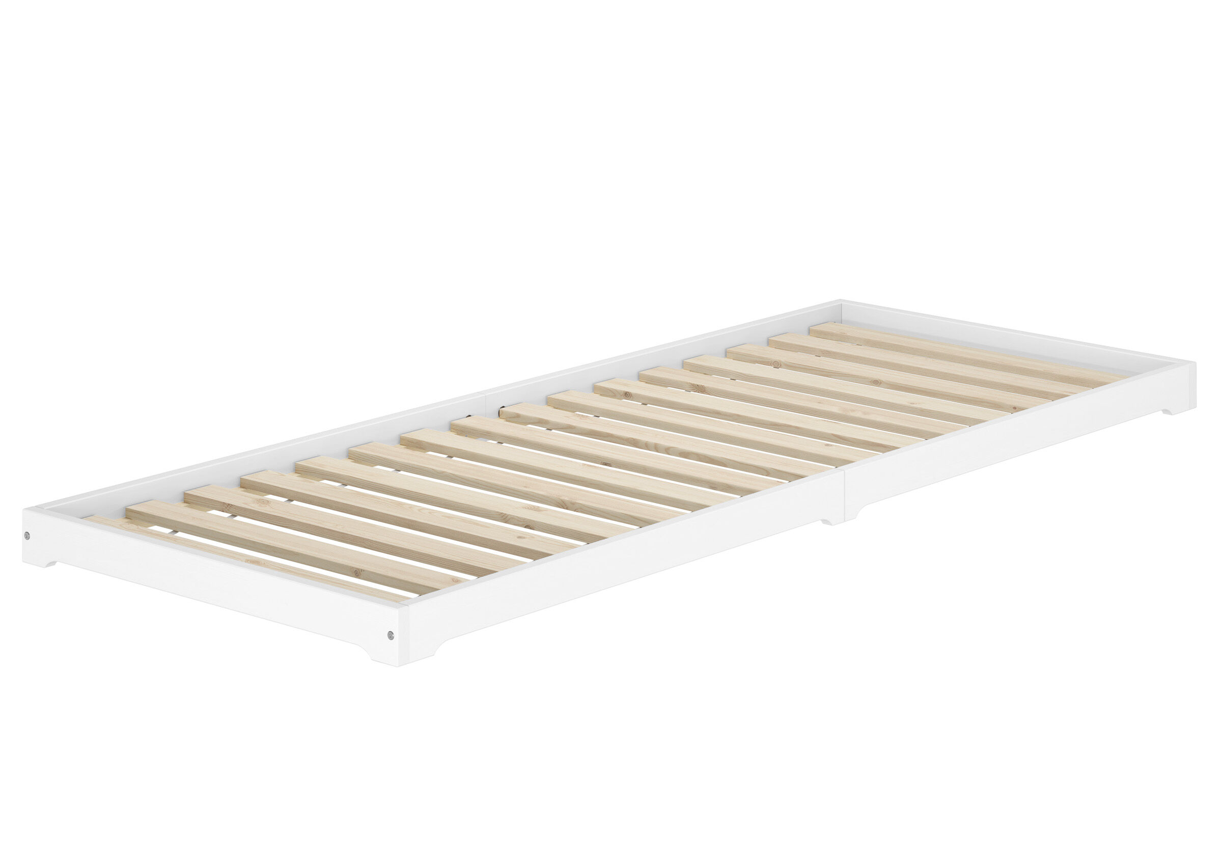 Maschine, Waschweißes Kiefernholzbett 90x220 mit Rollrost