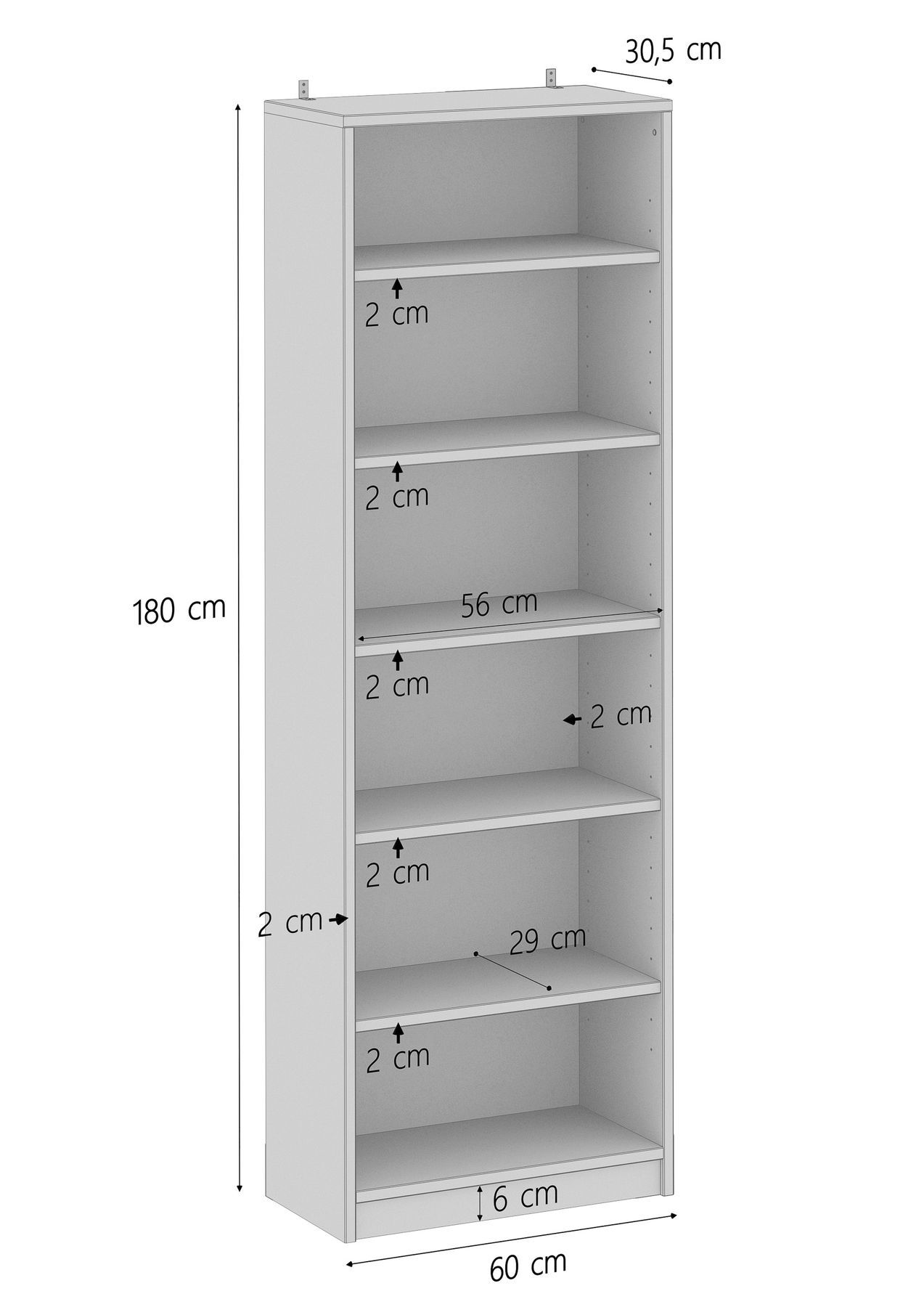 Regal, Bücherregal, Hylle, Holzregal, Maße-60x180, Skizze