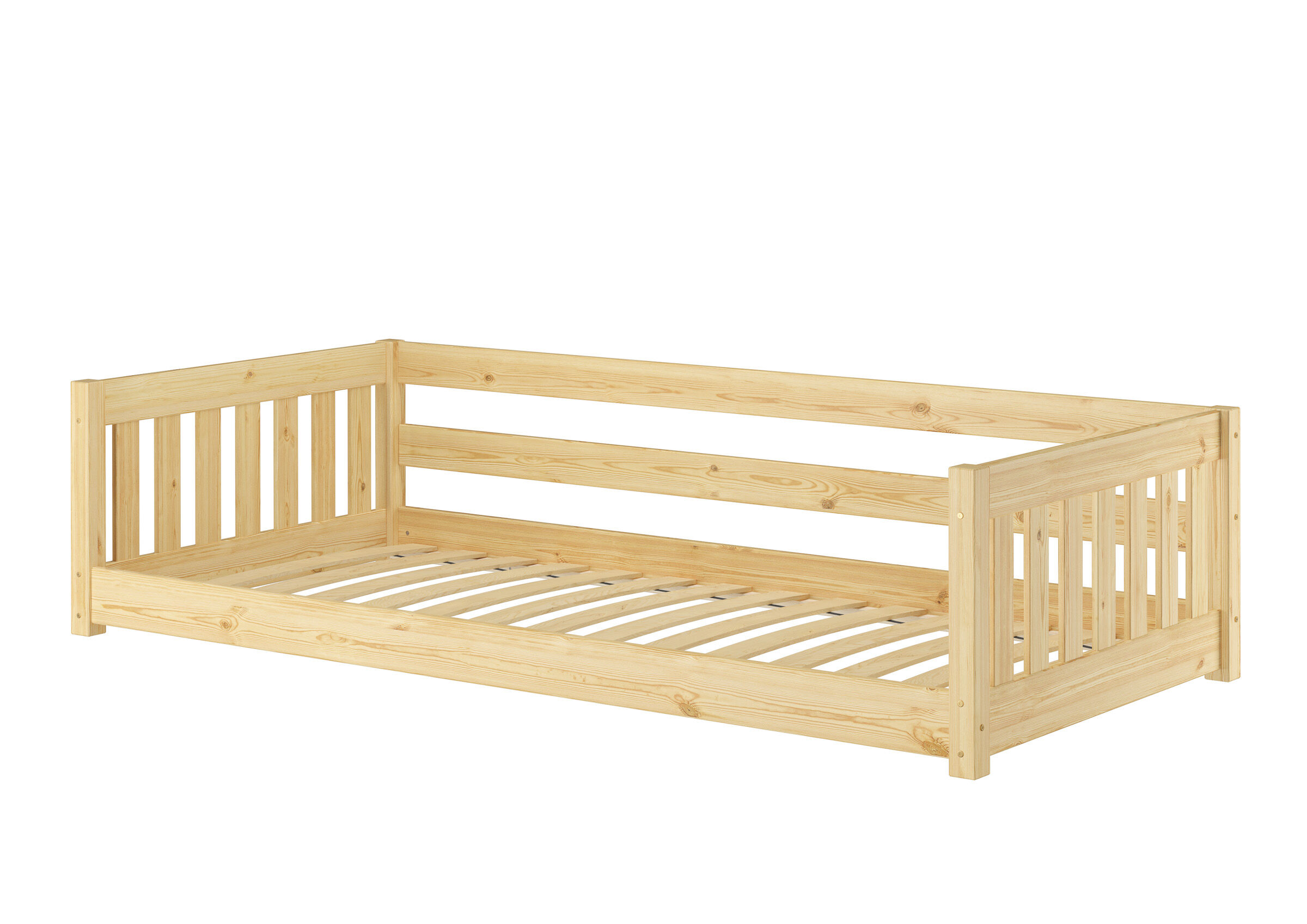 Kinderbett, Holz, Naturholz, Gitterbett, Lattenboden, Kinder-Holzbett 90x200 mit Rost
